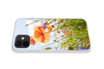 MuchoWow Handyhülle Blumen - Mohn - Frühling - Natur - Rot - Blau, Handyhülle Apple iPhone 12, Smartphone-Bumper, Print, Handy
