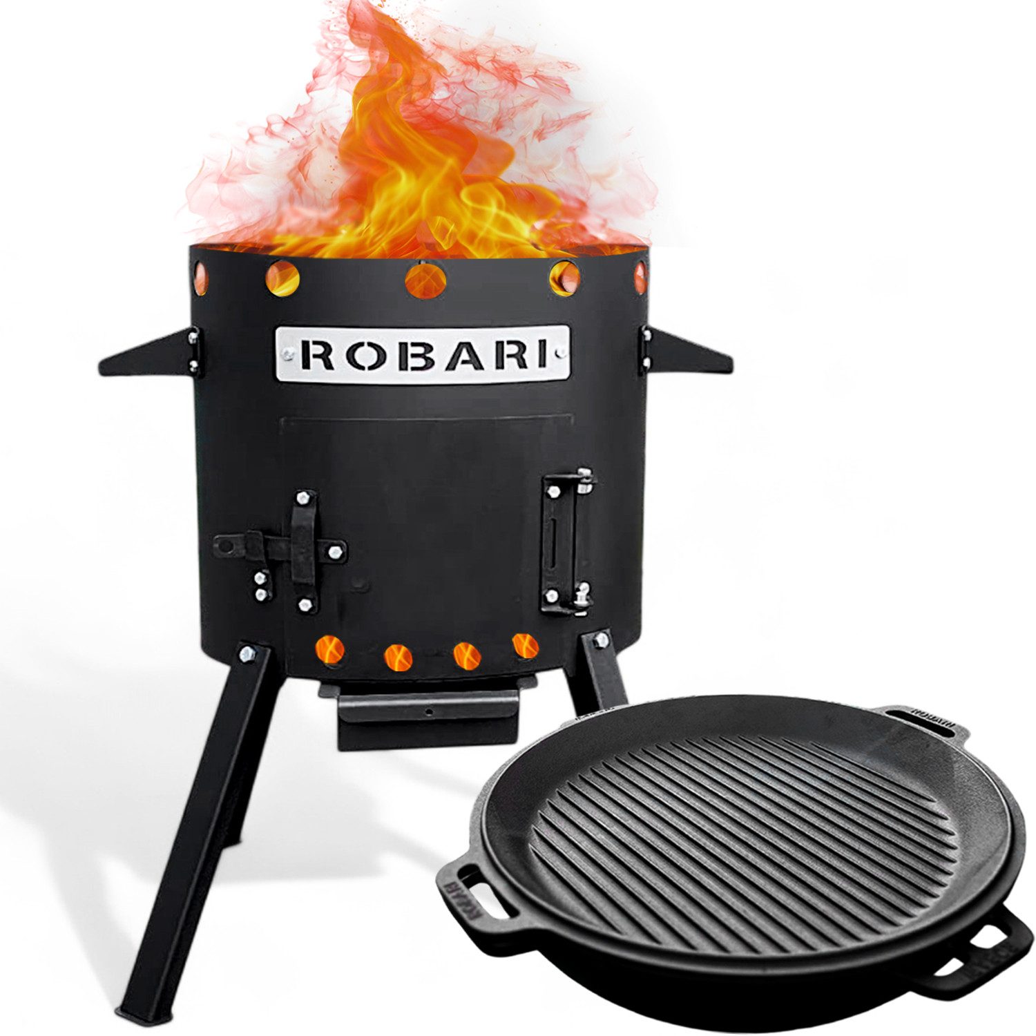 ROBARI Holzkohlegrill Robari Utschak Set mit Kasan aus Gusseisen selbst konfigurieren