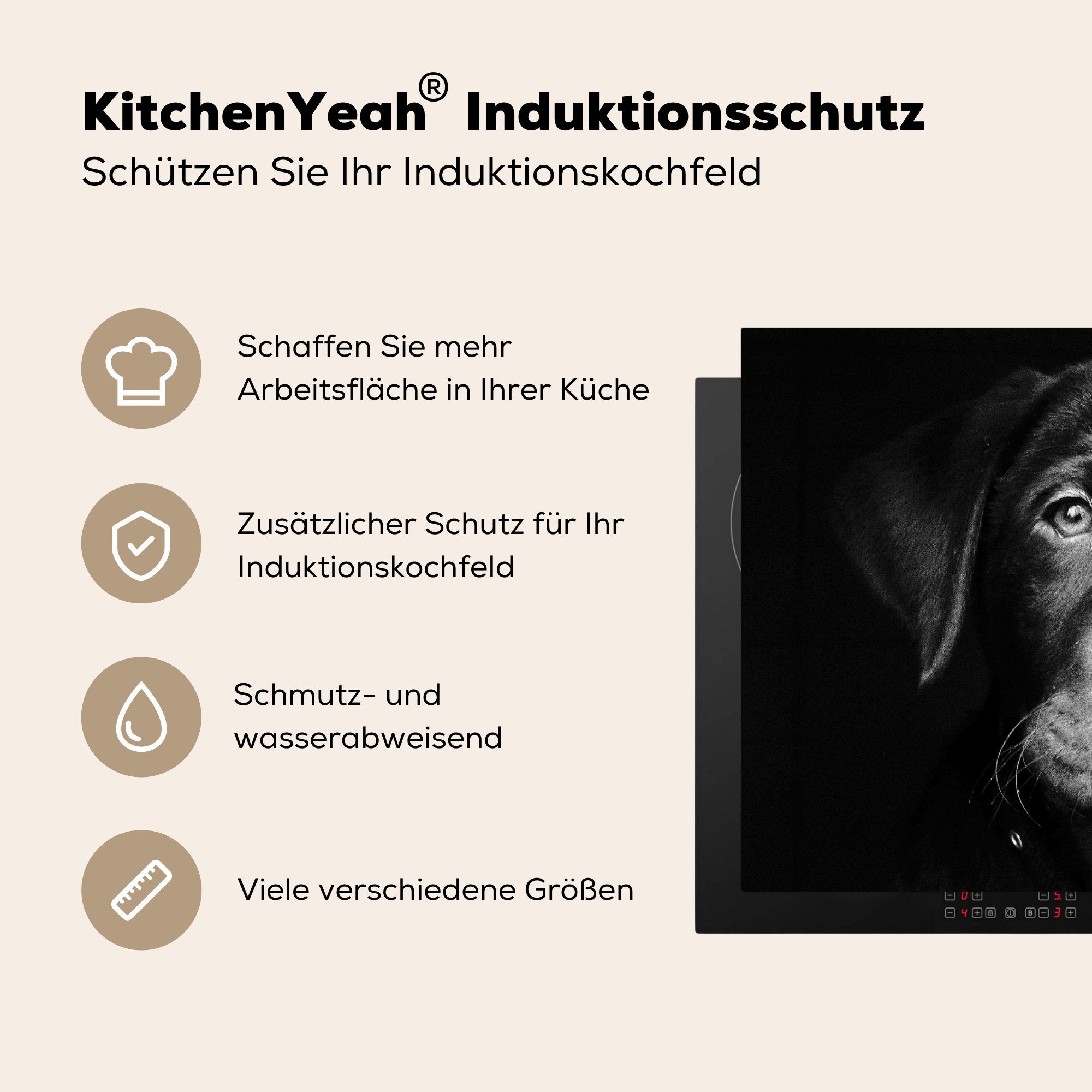 MuchoWow Herdblende-/Abdeckplatte (1 cm, für Hund küche, Leicht Induktionskochfeld Vinyl, 81x52 tlg), die Schwarz, - Ceranfeldabdeckung Schutz 