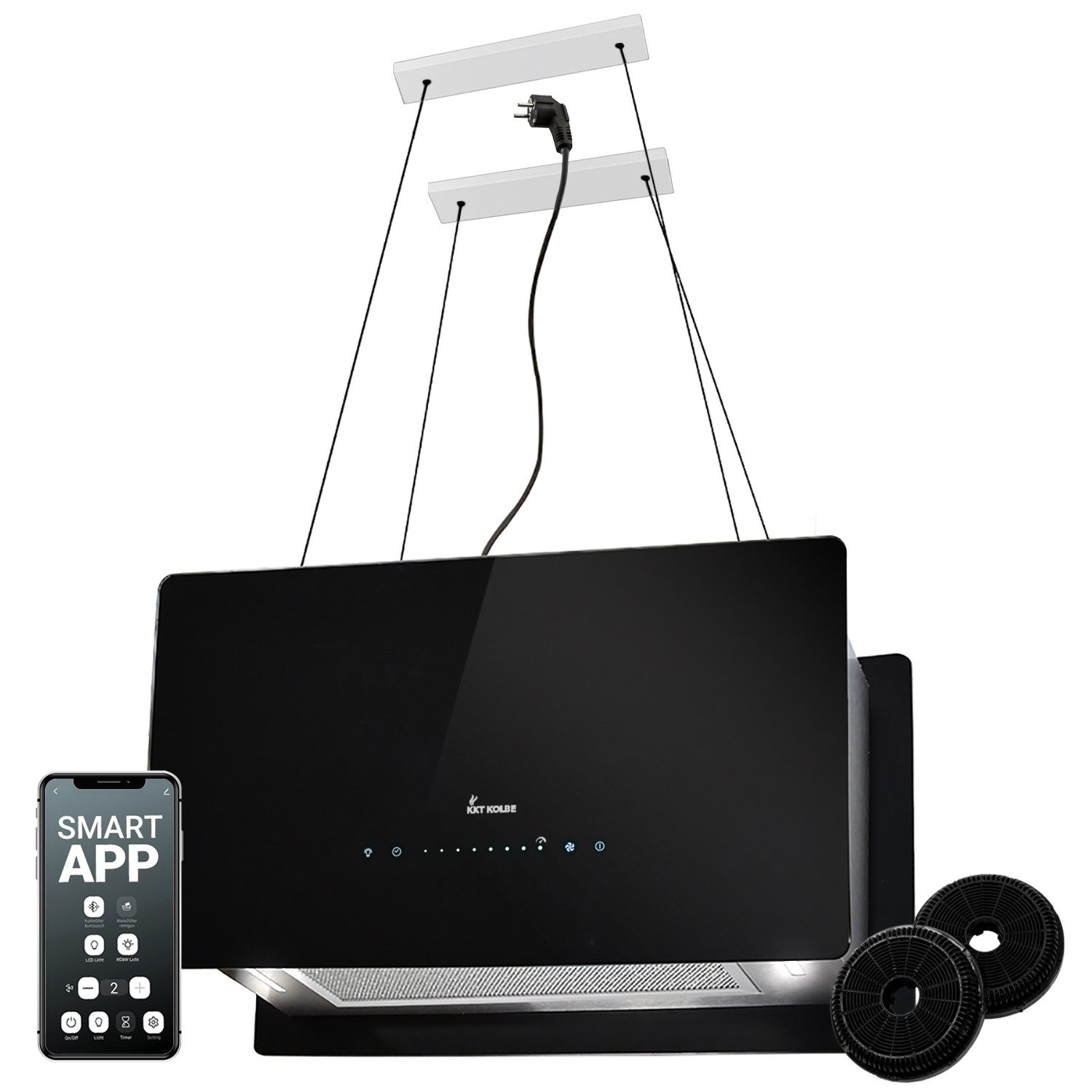 KKT KOLBE Inselhaube Dunstabzugshaube Inselhaube CUBE60-Serie 60cm Dunstabzugshaube Inselhaube CUBE60-Serie 60cm, Abzugshaube / Inselhaube / Umluft / Schwarz / Glas / Touch LED / WiFi