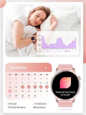 GedFong Damen Herren, HD Voll Touchscreen Smartwatch (Andriod iOS), mit Telefonfunktion, Fitness Tracker mit 100+ Sportmodi, Schlafmonitor