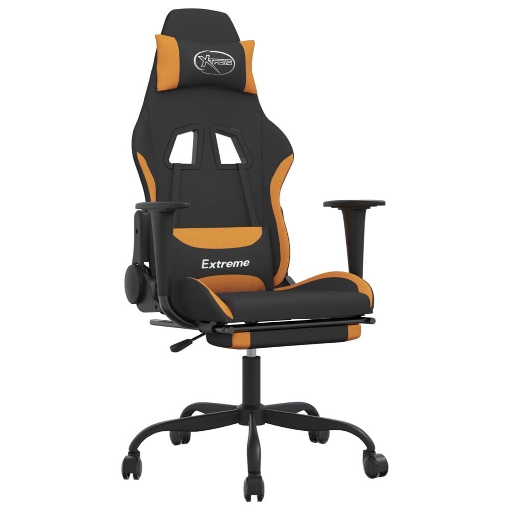 St) Stoff Orange mit (1 und Schwarz Gaming-Stuhl furnicato Fußstütze