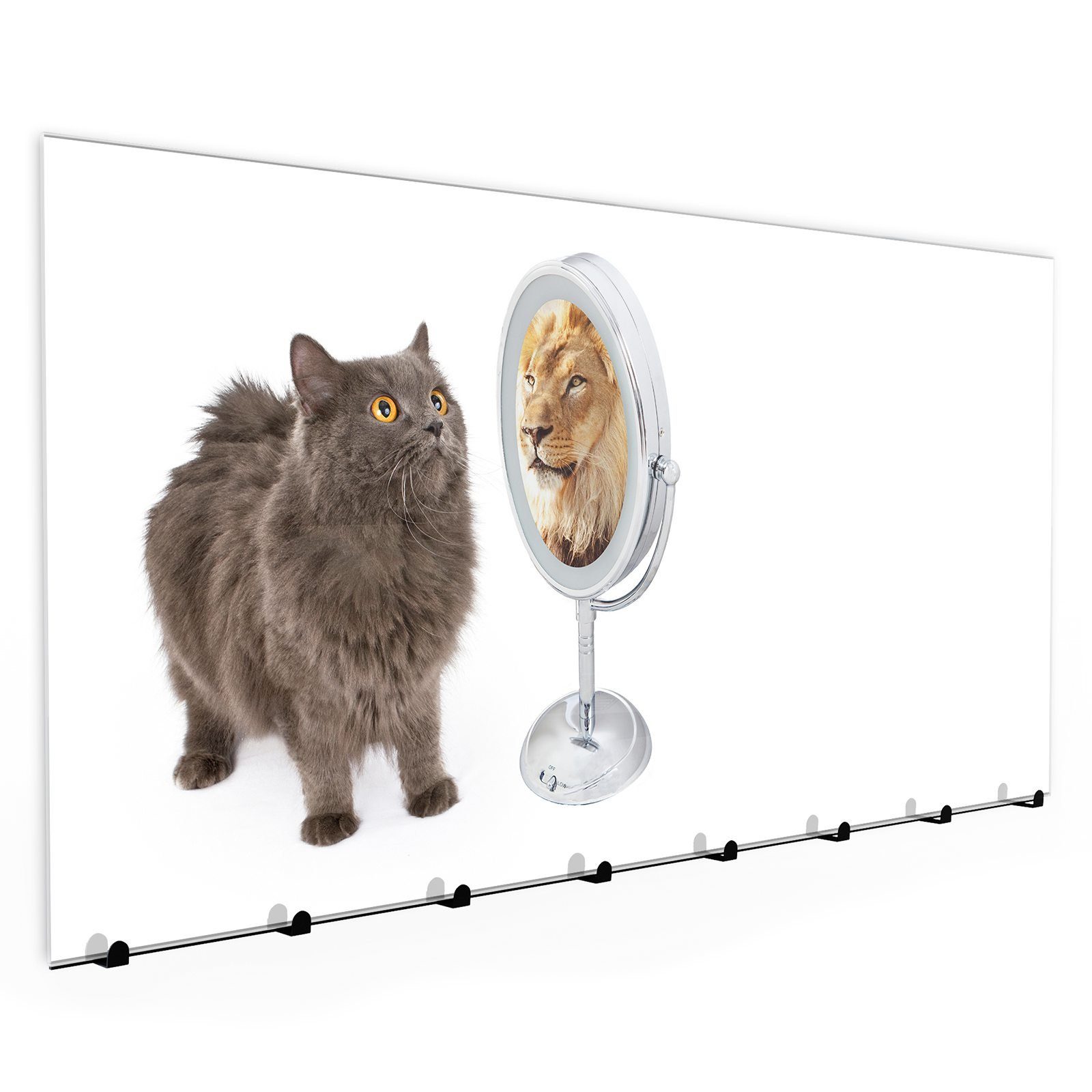 Primedeco Garderobenpaneel »Garderobe, Schlüsselbrett mit Magnetwand und  Memoboard aus Glas mit Motiv Katze sieht Löwe im Spiegel« online kaufen |  OTTO