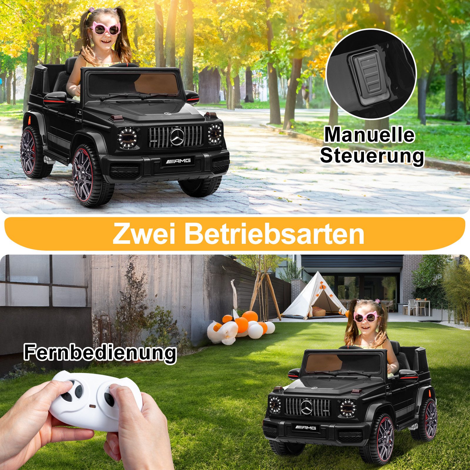 LALAHO Elektro-Kinderauto Kinder Elektroauto AMG G63 Elektrofahrzeuge Geländewagen Fernsteuerung, 12V/7AH 2.4GHZ Enthalten sind Akku, Ladegerät und Fernbedienung