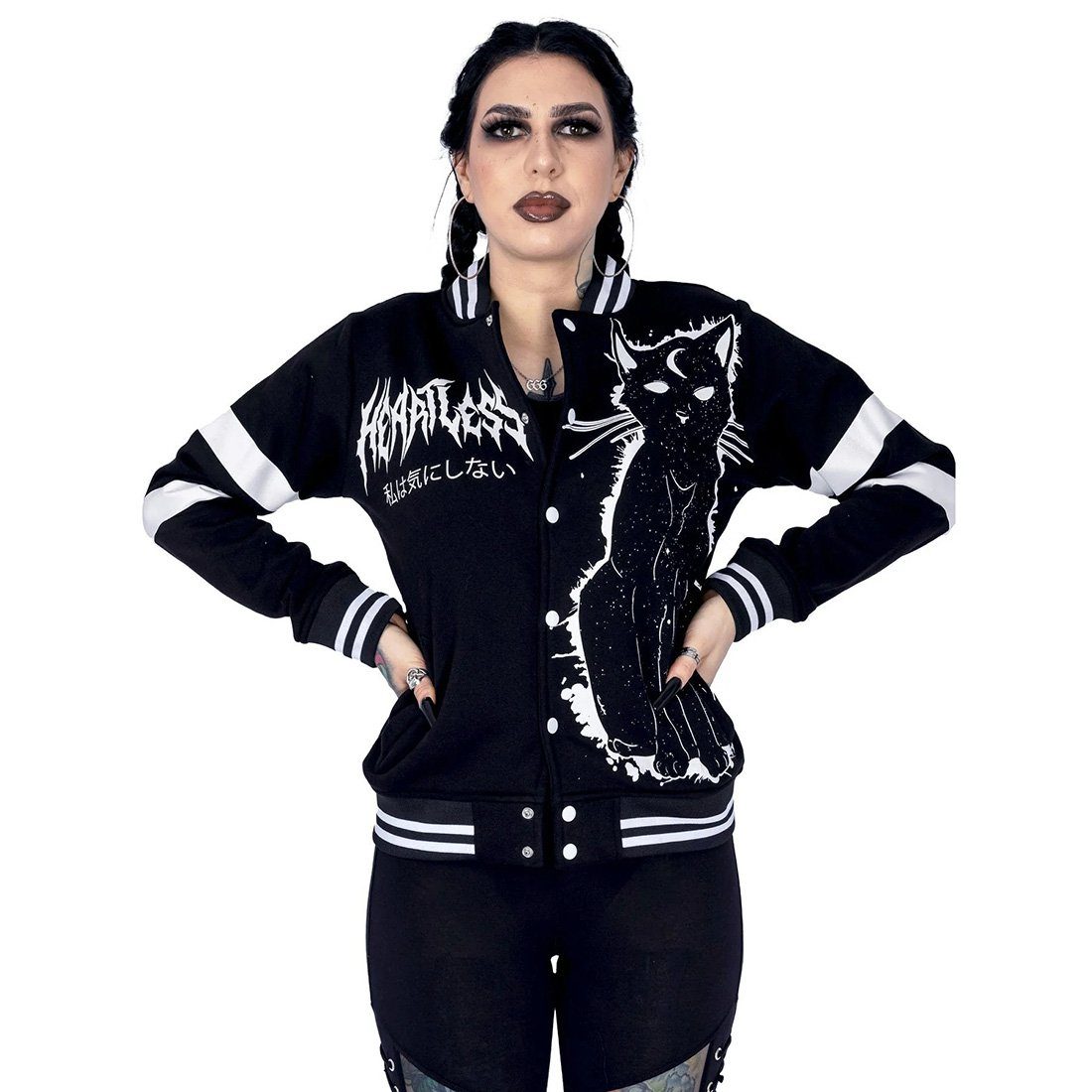 Heartless Collegejacke Moon Kitty Gothic Okkult Symbole Katze Moon Child