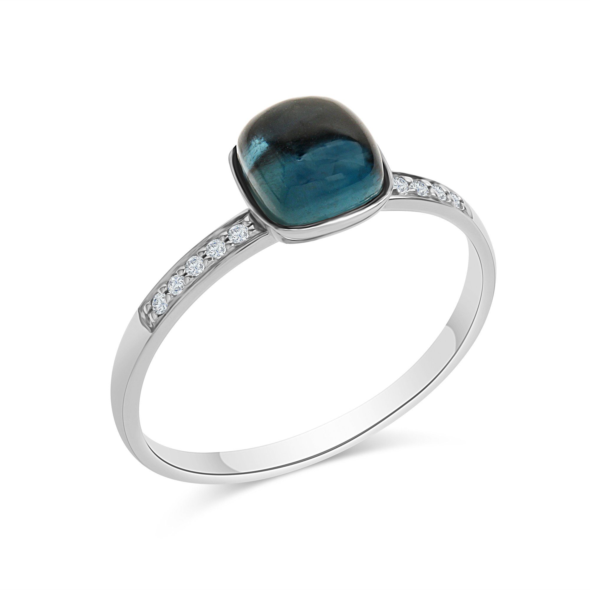 Ellen Diamonds 585 Diamant by Fingerring K. 0,054ct. Gold Blautopas