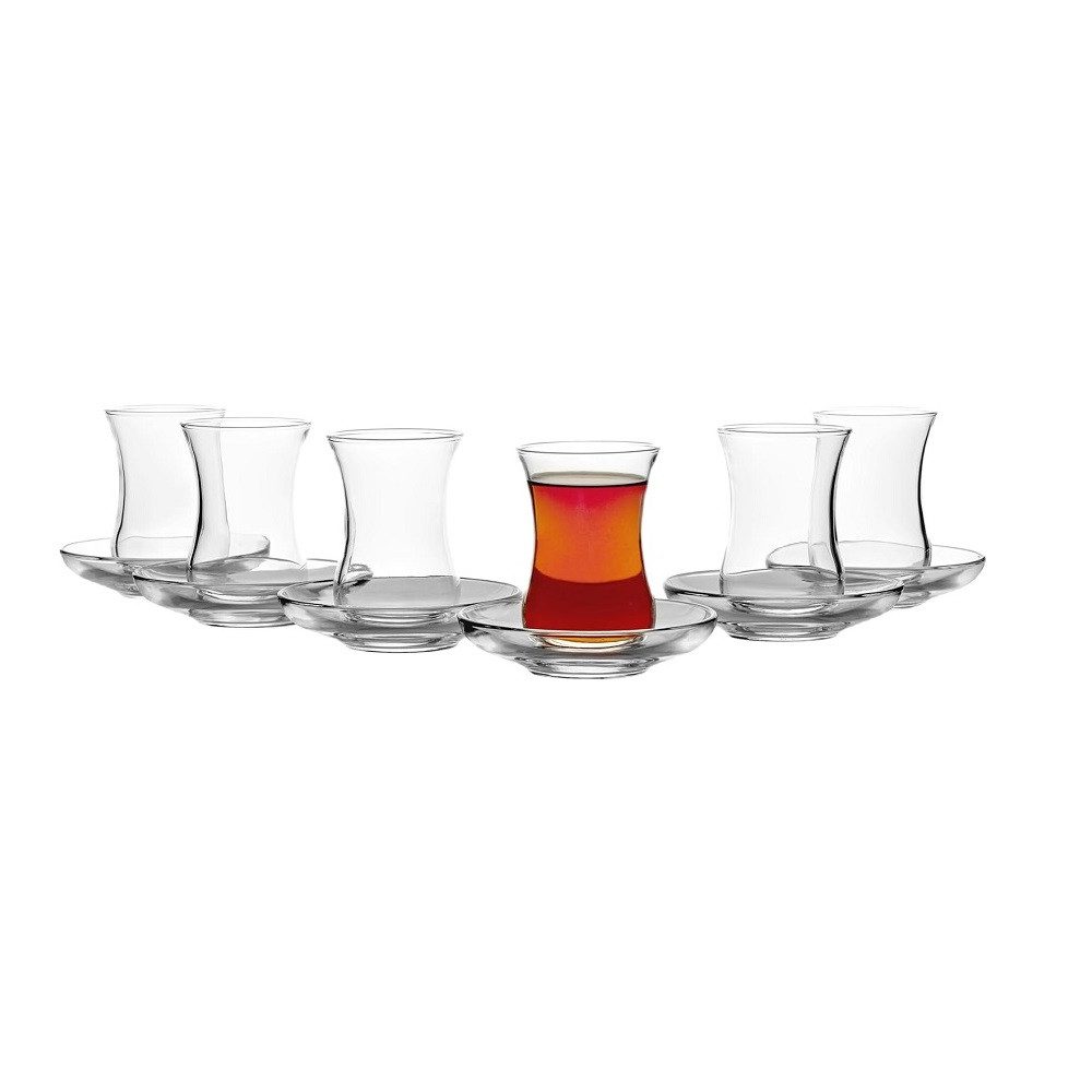 Pasabahce Schüssel Pasabahce Uskudar Teeset Tasse und Untertasse 12tlg., Glas, (Set)