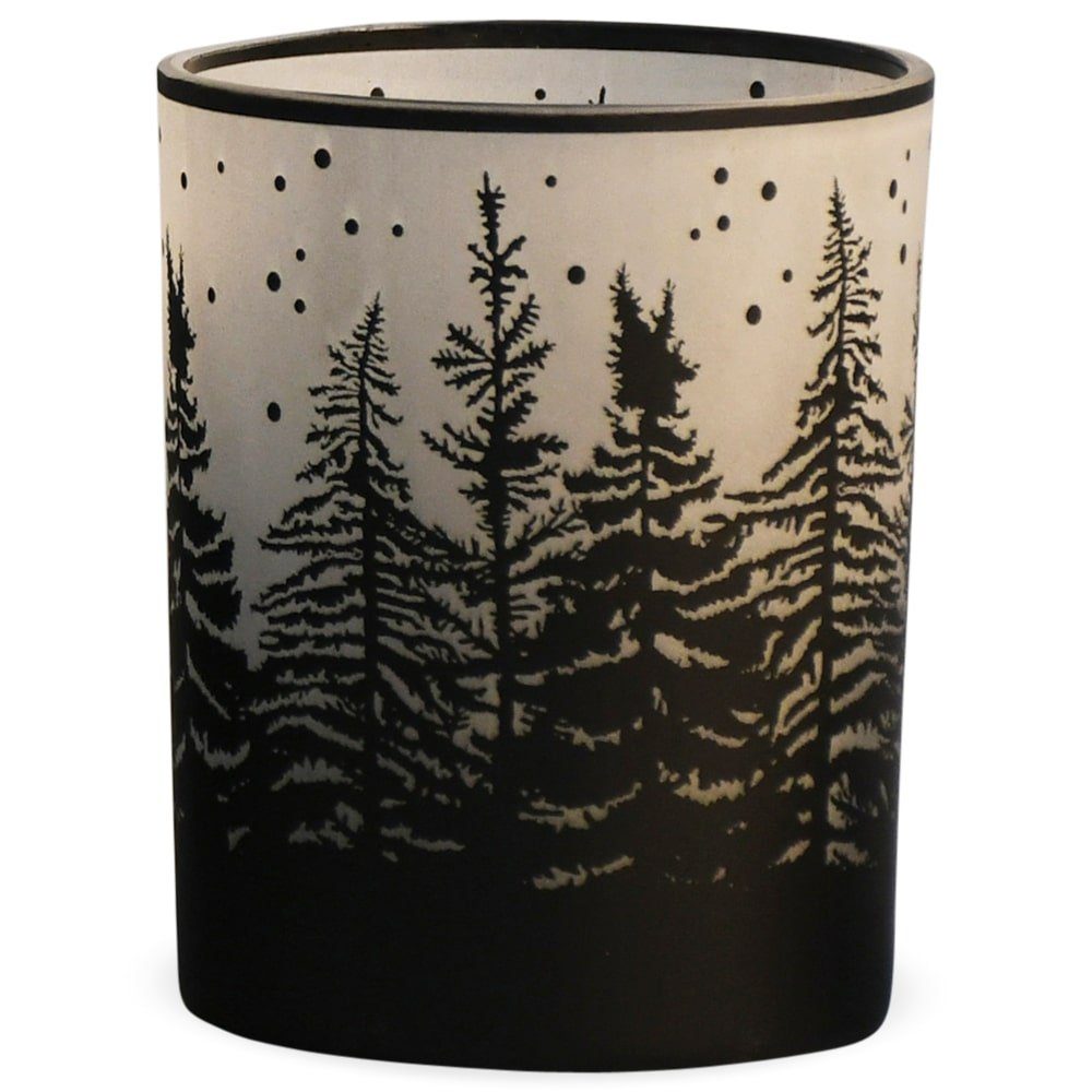matches21 HOME & HOBBY Kerzenhalter Windlicht Tannenbäume schwarz Teelichthalter 10x12,5 cm
