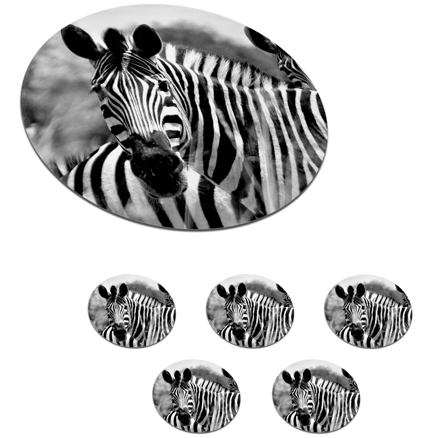MuchoWow Glasuntersetzer Zebra - - Korkuntersetzer, Tasse, Schwarz - für Weiß Getränkeuntersetzer, 6-tlg., Gläser, Zubehör Tassenuntersetzer, Tiere, Becher