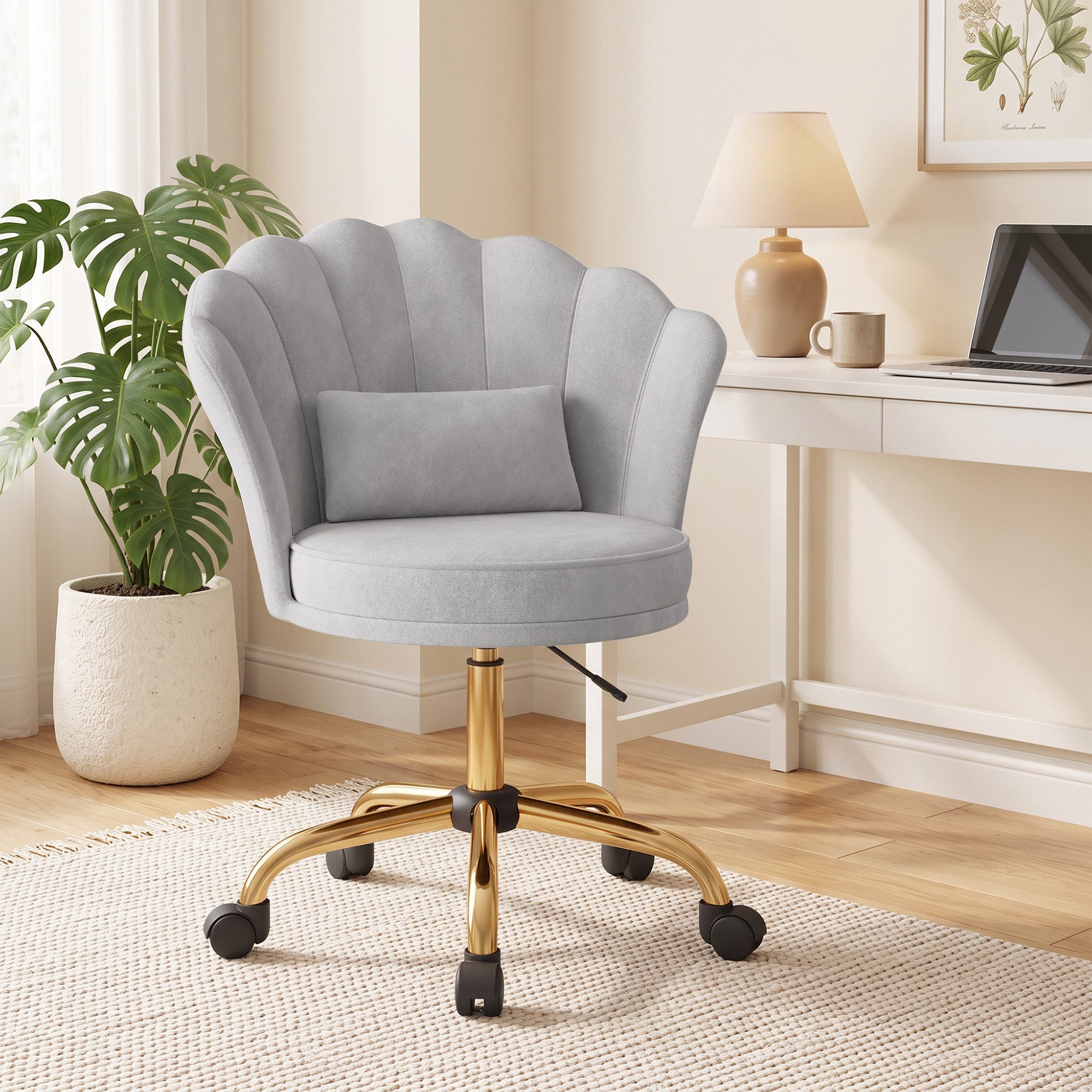HawthyHome Bürostuhl Schreibtischstuhl mit Blütenrückenlehne, drehbar und höhenverstellbar (1 St), Samtbezug mit Kopfkissen, ergonomischer Stuhl