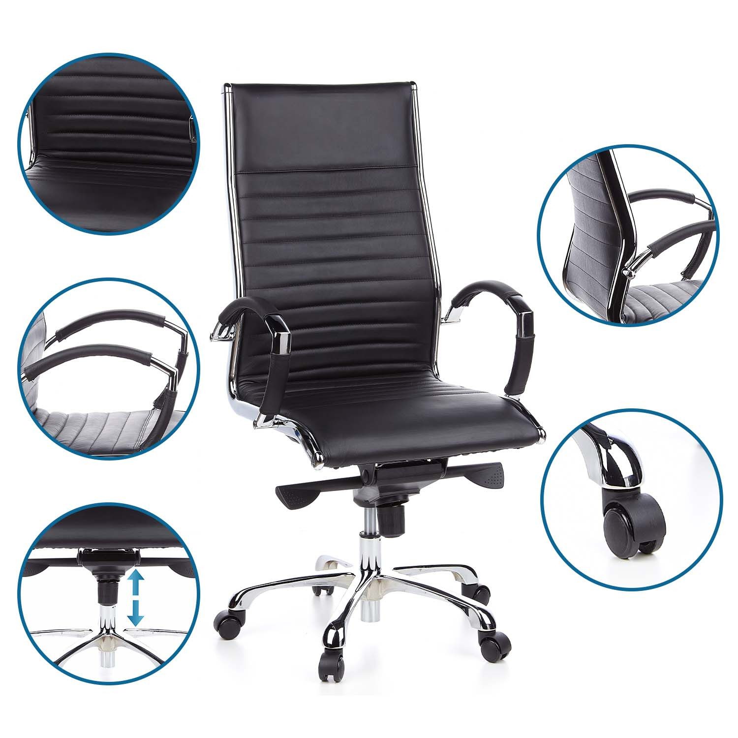 hjh OFFICE Chefsessel Profi Chefsessel Parma 20 Leder mit Armlehnen, Drehstuhl Bürostuhl ergonomisch