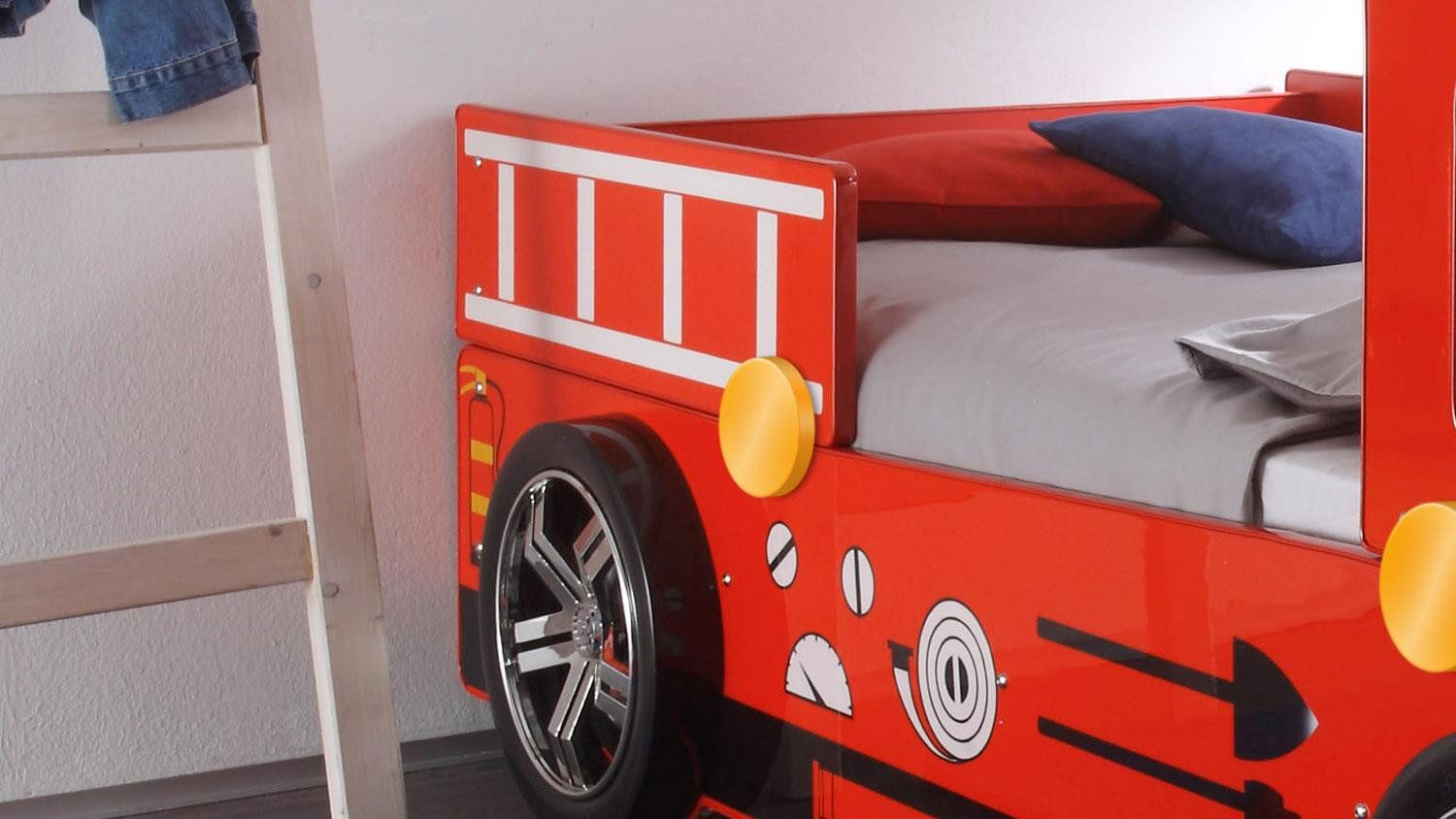 Begabino Autobett Feuerwehrbett Spark MDF rot Lack inkl Beleuchtung – Bild 4 von 5