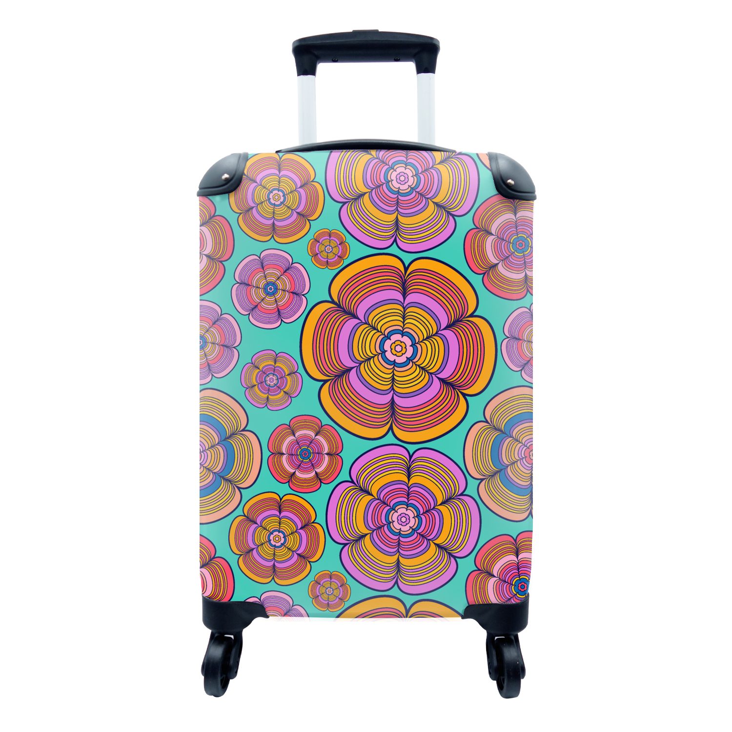 MuchoWow Handgepäckkoffer Design - 4 Rollen, für - Flower Power Trolley, rollen, Reisetasche Farben, Reisekoffer Ferien, Handgepäck mit