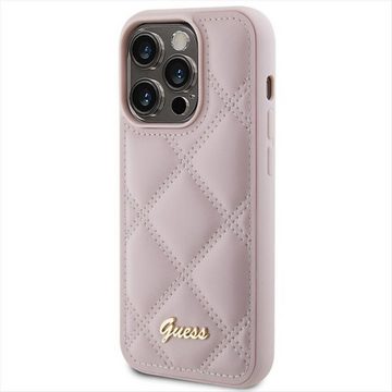 Guess Smartphone-Hülle Guess Apple iPhone 15 Pro Max Schutzhülle Case Quilted Metal Logo Pink