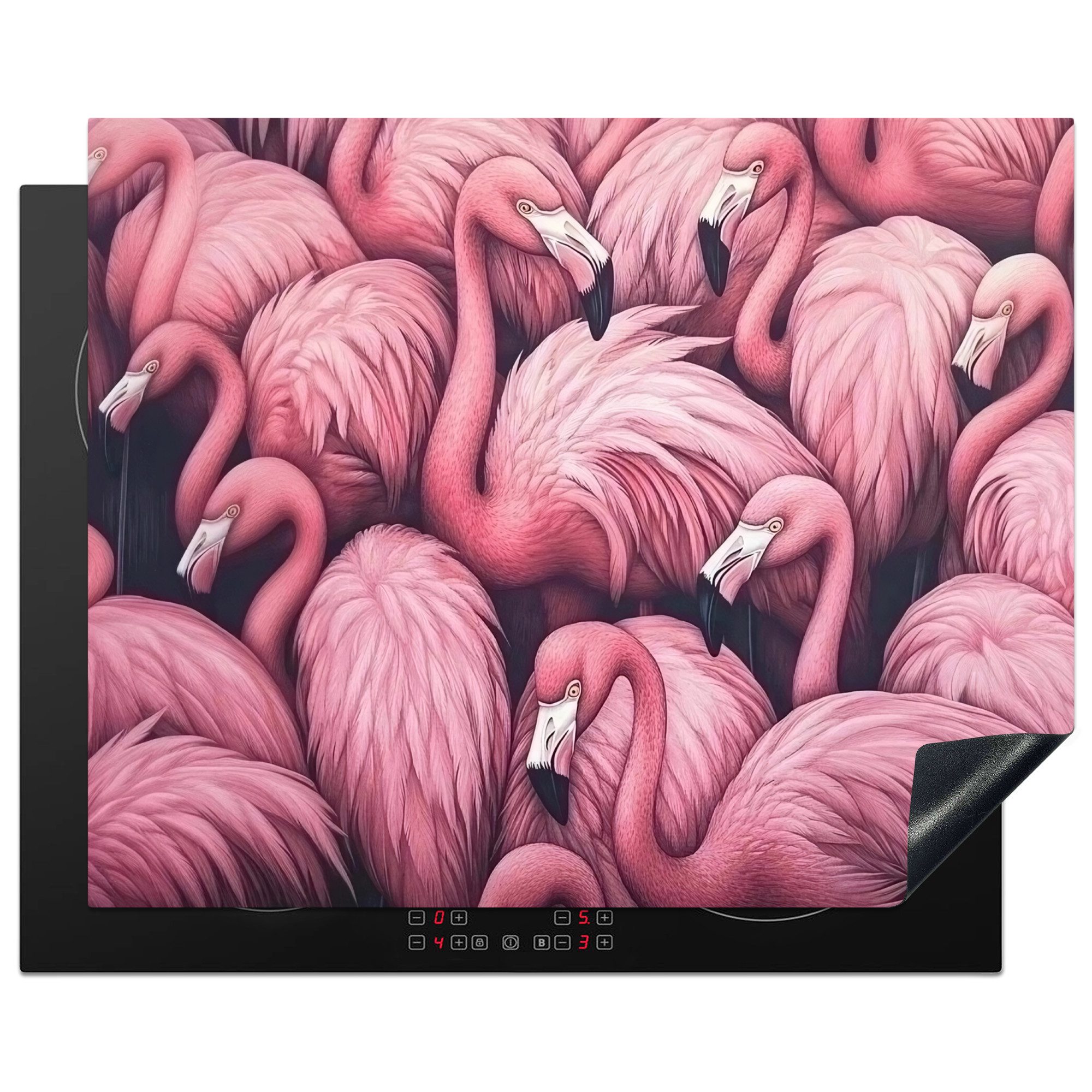 MuchoWow Herd-Abdeckplatte Flamingo - Rosa - Tiere, Vinyl, (1 tlg), Abdeckung Induktionskochfeld Schutzmatte, Küche Deko, 65x52 cm