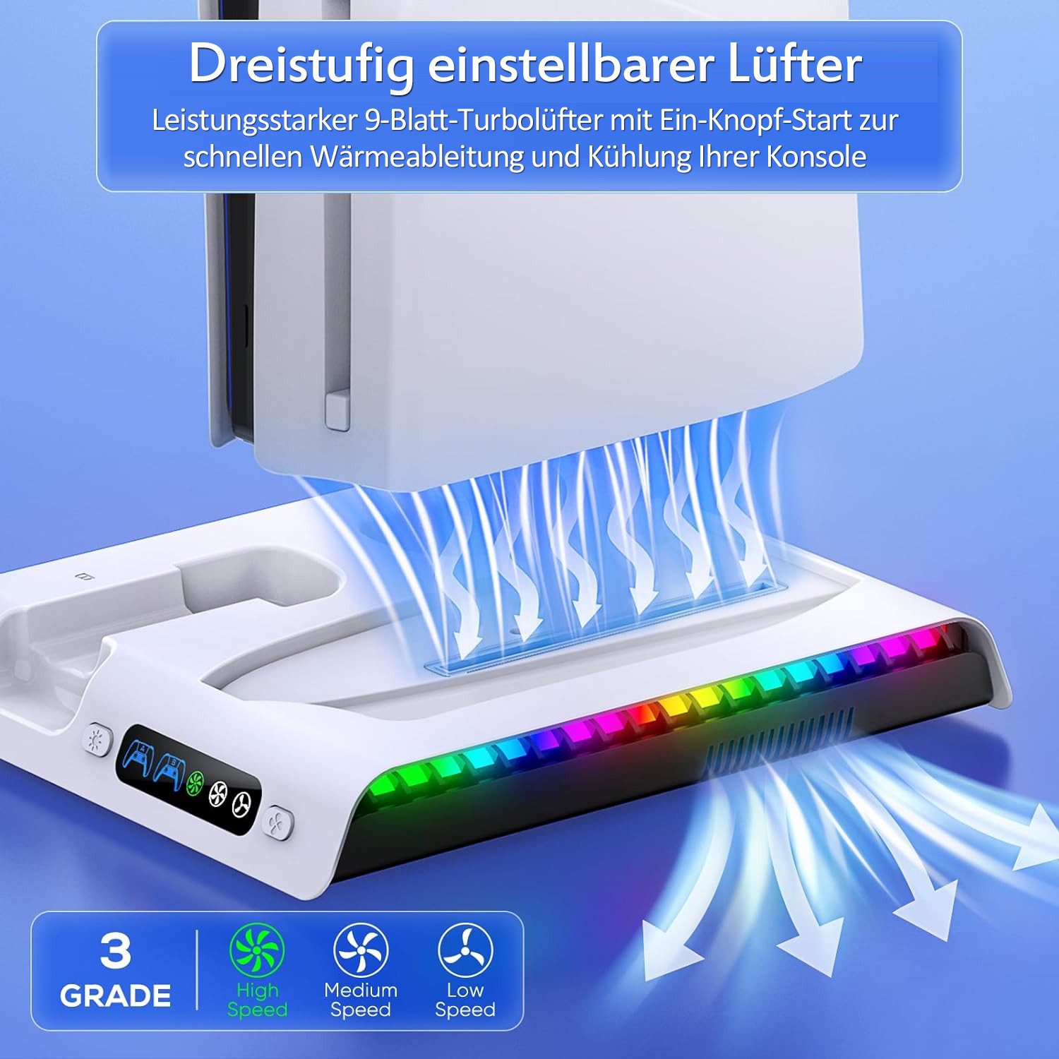 TUWENA Standfuß für PS5 Pro/PS5 Slim, LED Controller Ladestation Zubehör PlayStation 5-Controller (kompatibel mit Playstation5 Pro/Slim Digital/Disc Edition) – Bild 3 von 5