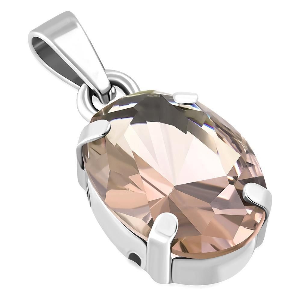 BUNGSA Anhänger Set Anhänger Kristall oval Silber aus Edelstahl Damen altrosa (1-tlg), Pendant Halsketten