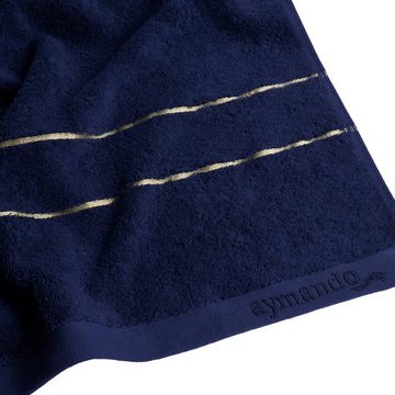 Aymando Handtuch Set »Dubai Collection« (Spar-Set Goldstreifen, 2-tlg), 100% ägyptische Premium Baumwolle 50x100cm 600 g/m², Dark Blue-Gold