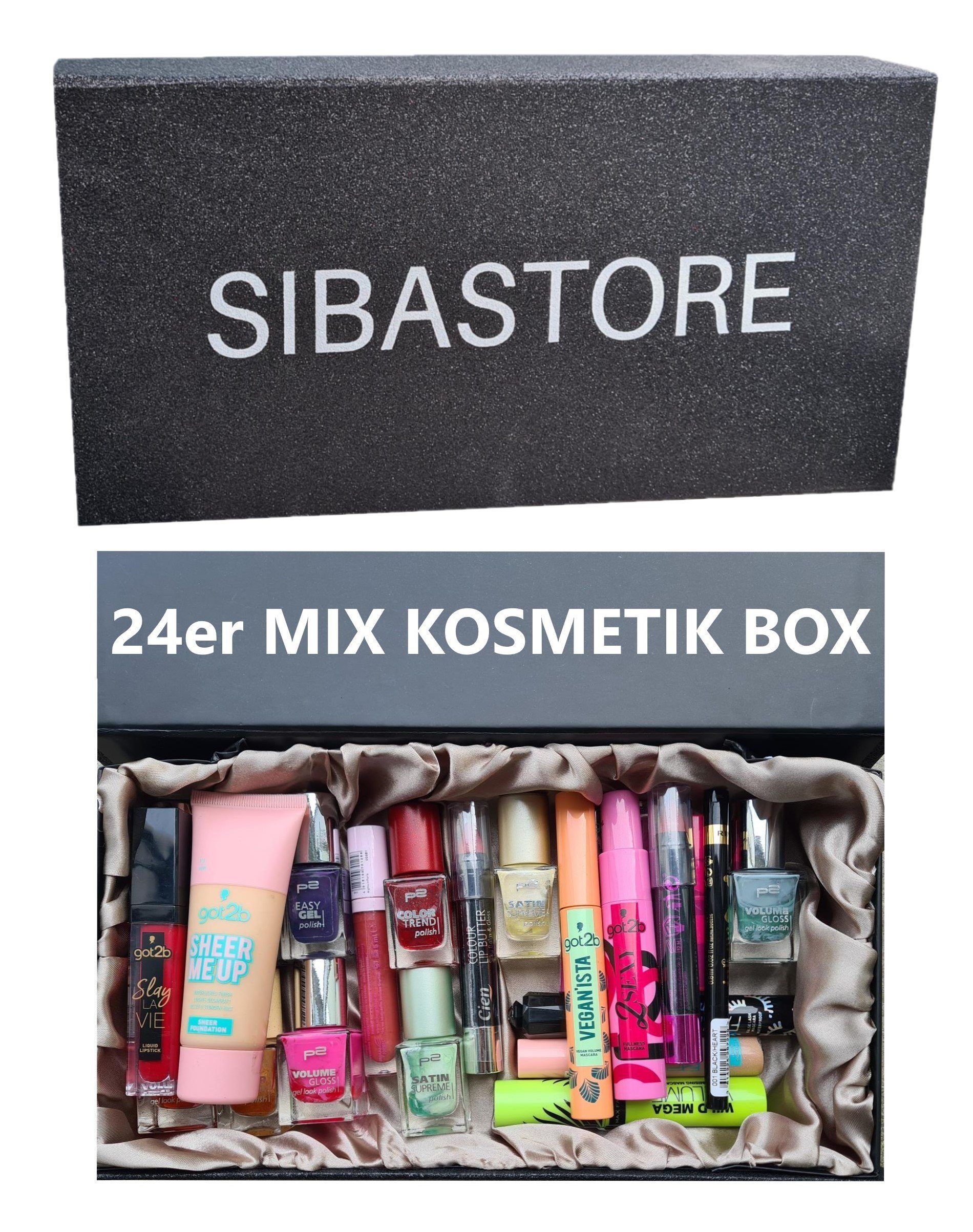 Sibastore Geschenkbox 24 x Kosmetik MIX Geschenk Box Beauty Überraschungen Adventskalender (Inkl. praktische Geschenkbox für Frauen + Damen + Mädchen Warenwert über 130  Makeup Schminke Wimperntusche Nagel lack Cosmetic Pflege ausgewählten Marken Got2b, Cien, p2 uvm. Geschenk Weihnachtensgeschenk Weihnachten befüllter Kalender Calender Vorweihnachtszeit Geschenk Geschenkset für Schwester Mama Freundin, 24 St., alle Hauttypen), Foundation Lippenstift Mascara Nagellack Make Up Beauty