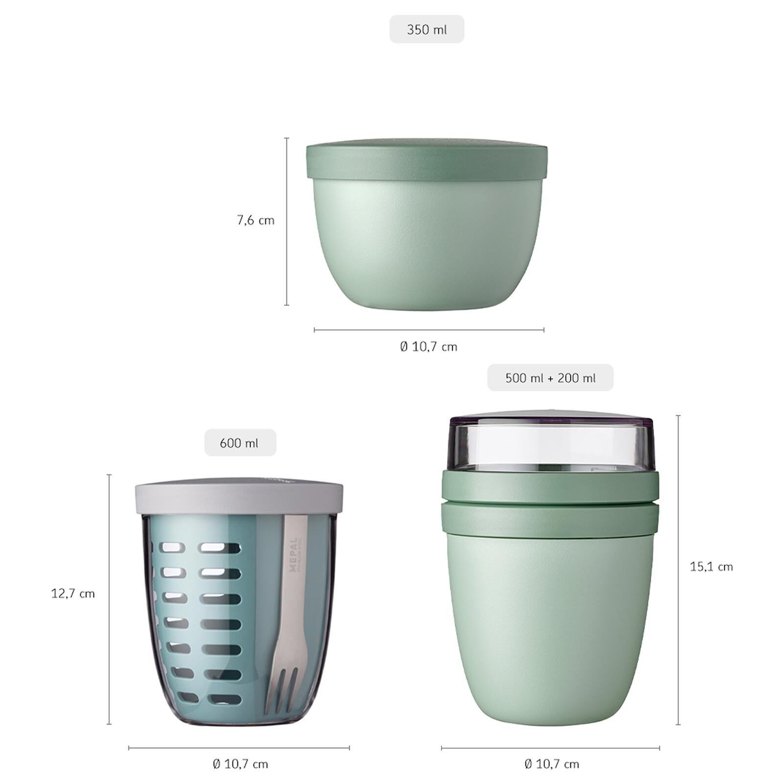 Kunststoff, und Fruitpot Mepal Ellipse Snackpot Lunchpot, Nordic Sage Set, (3-tlg) Lunchbox 3er