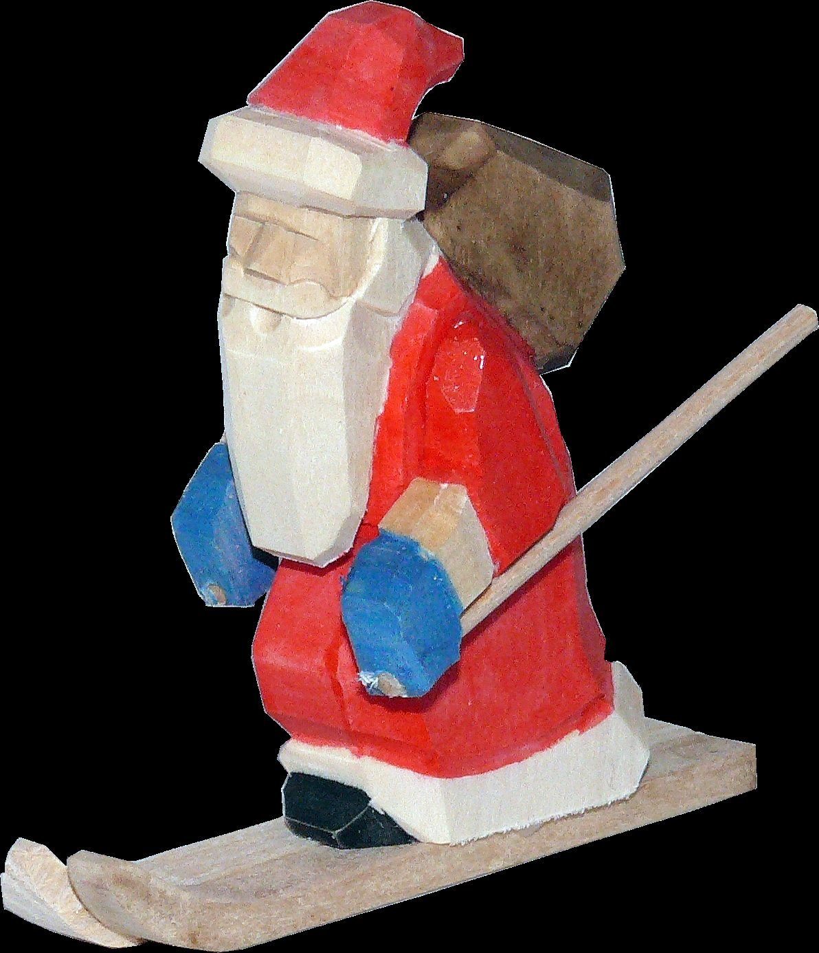 Weihnachtsfigur Weihnachtsmann Abfahrtsläufer Baumbehang mini geschnitzt bunt 6cm