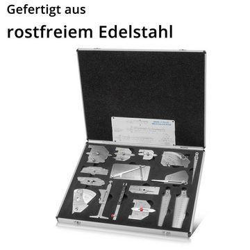 STAHLWERK Messschieber Schweißlehre / Schweißinspektionslehre Set, 16-St., Schweiß-Messwerkzeug mit verschiedenen Schweißnahtlehren nach DIN 862