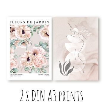 homestyle-accessoires Poster Bilder Set FLEURS DE JARDIN MODERNE KUNST DIN A3/A4/A5, (10 St), Ohne Bilderrahmen