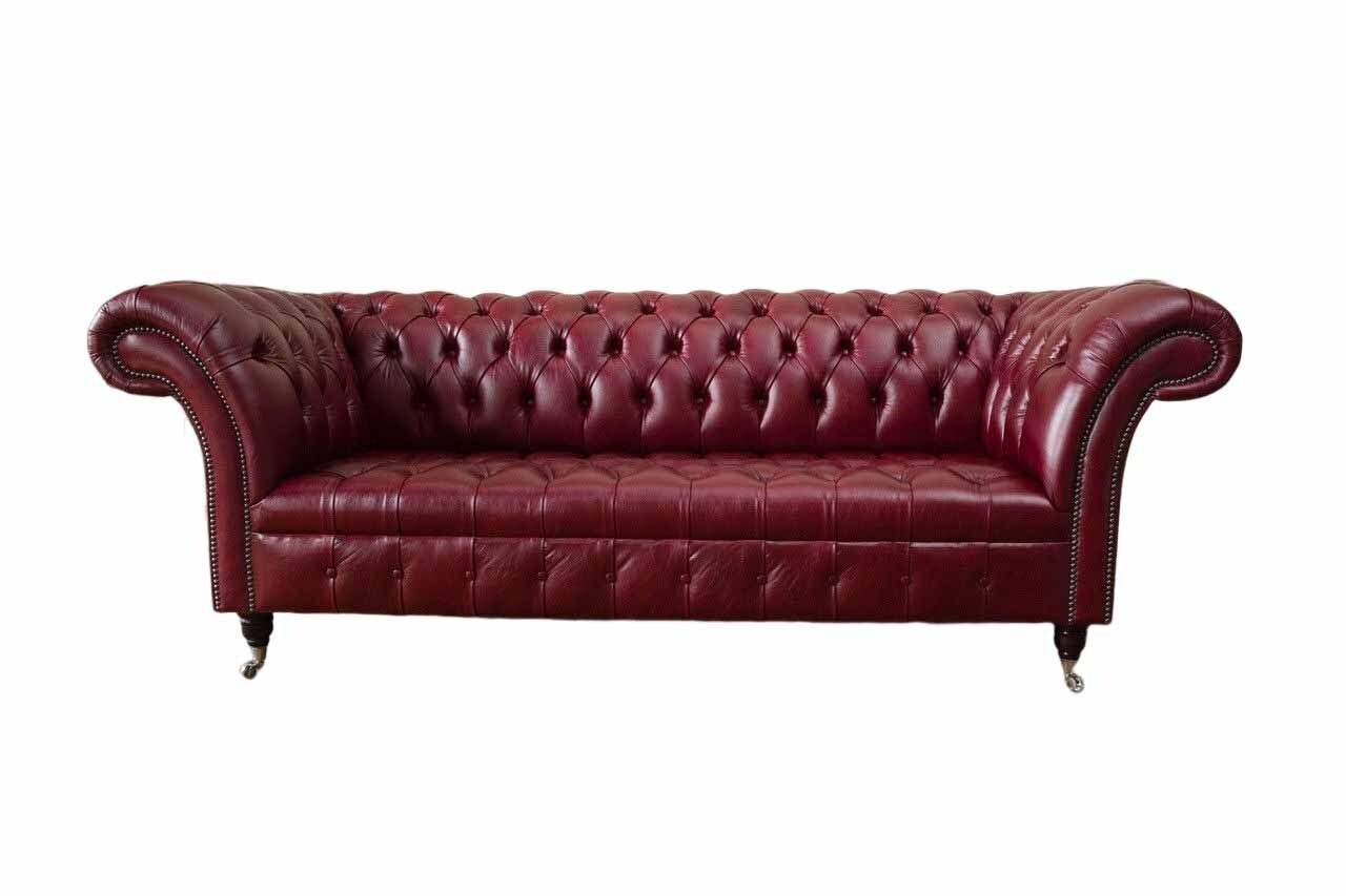 JVmoebel Sofa Chesterfield 3 Sitzer Leder Couch Polster Luxus Braun Sofa Möbel 230cm, Made In Europe