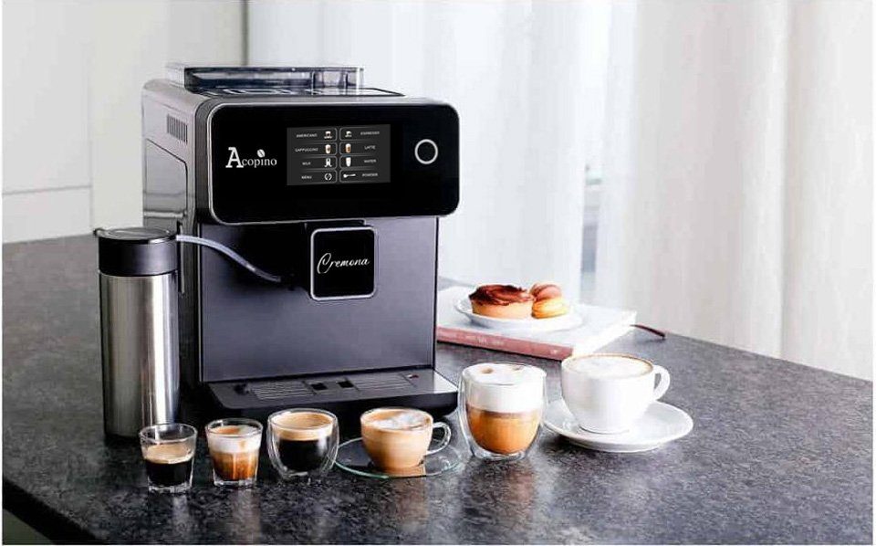 mit Touch, Touch großes Kaffeevollautomat Acopino Acopino Reinigung Cremona leichte LCD-Display, Schwarz Bedienung, Milchsystem One One 5-Zoll Kaffeevollautomat
