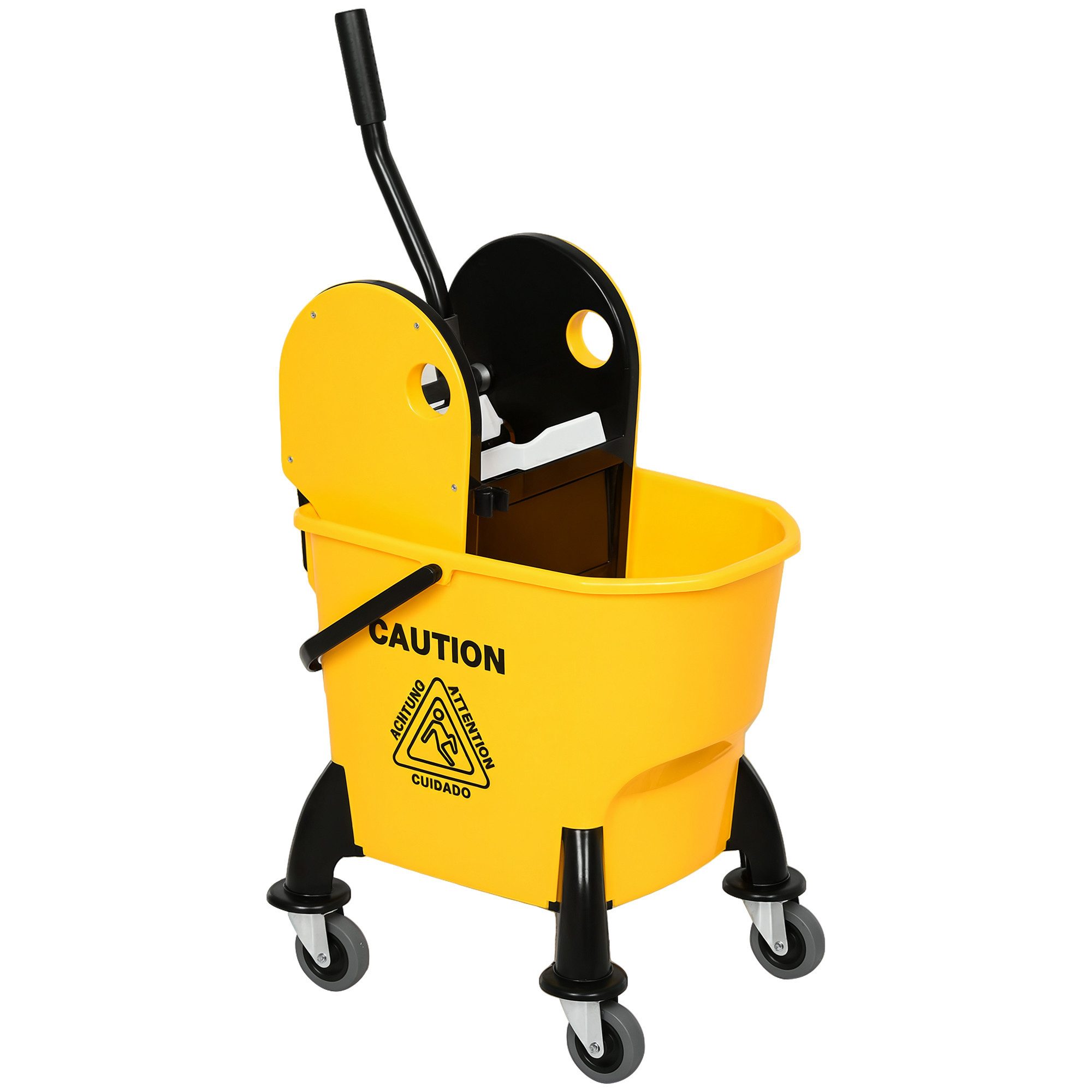 HOMCOM Putzeimer Reinigungswagen Fahreimer Wischwagen mit Auswringvorrichtung, (26 Liter, 1-tlg., Gelb), 44 x 36 x 90 cm
