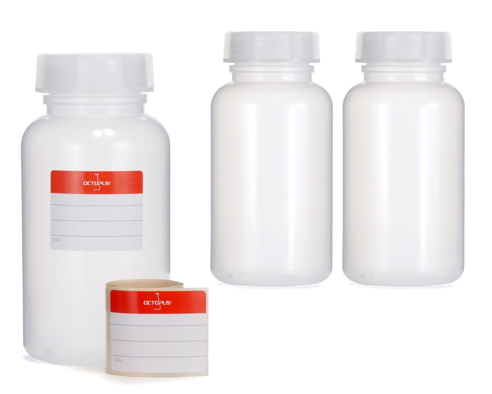 Kanister 3x 500ml Weithalsflasche mit Deckel, naturfarben, rund, G 50