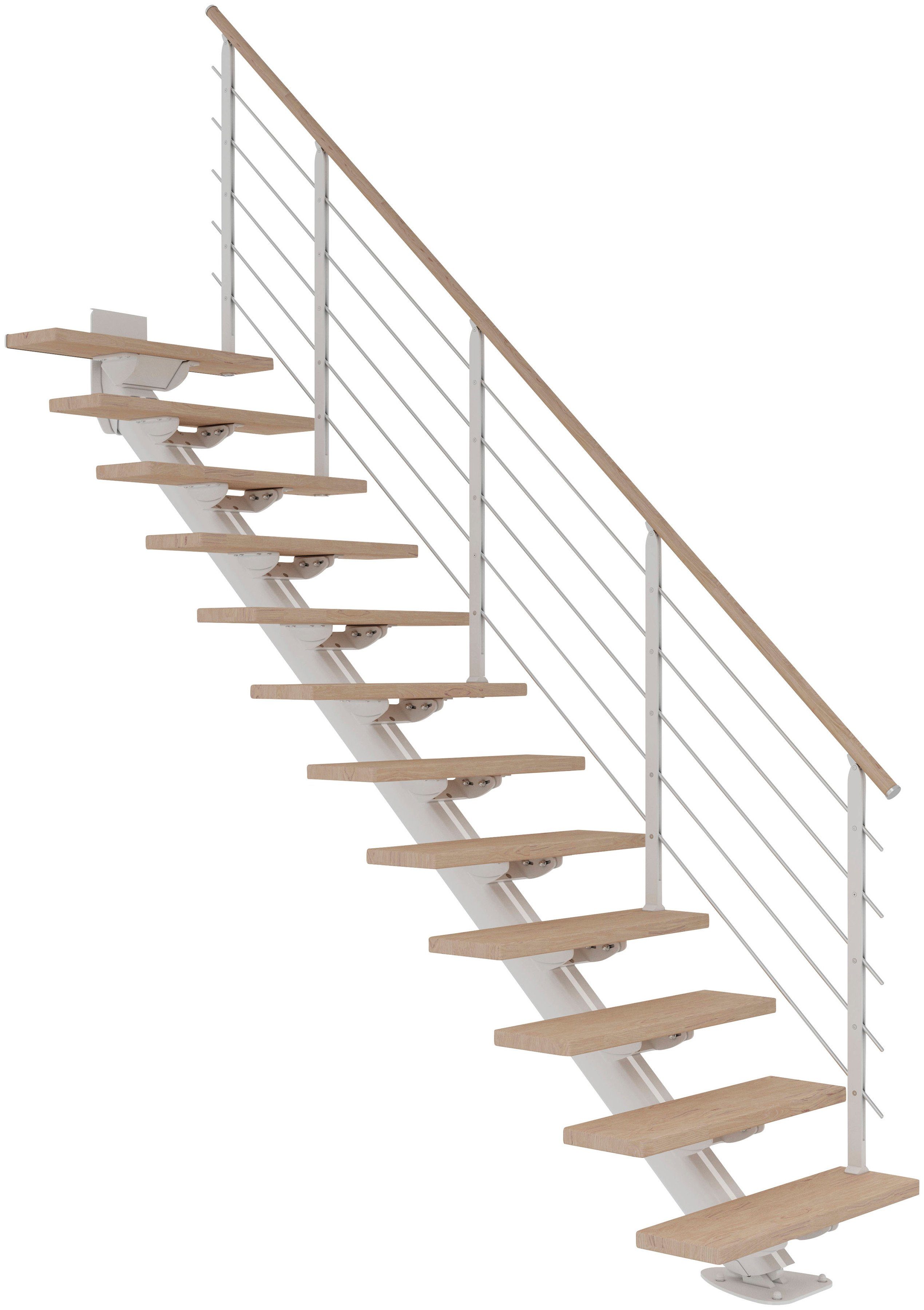 Dolle Mittelholmtreppe Sydney, für Geschosshöhen Unterkonstruktion und cm, 292 offen, Pfosten Stufen geölt, pulverbeschichtet Holzkomponenten bis