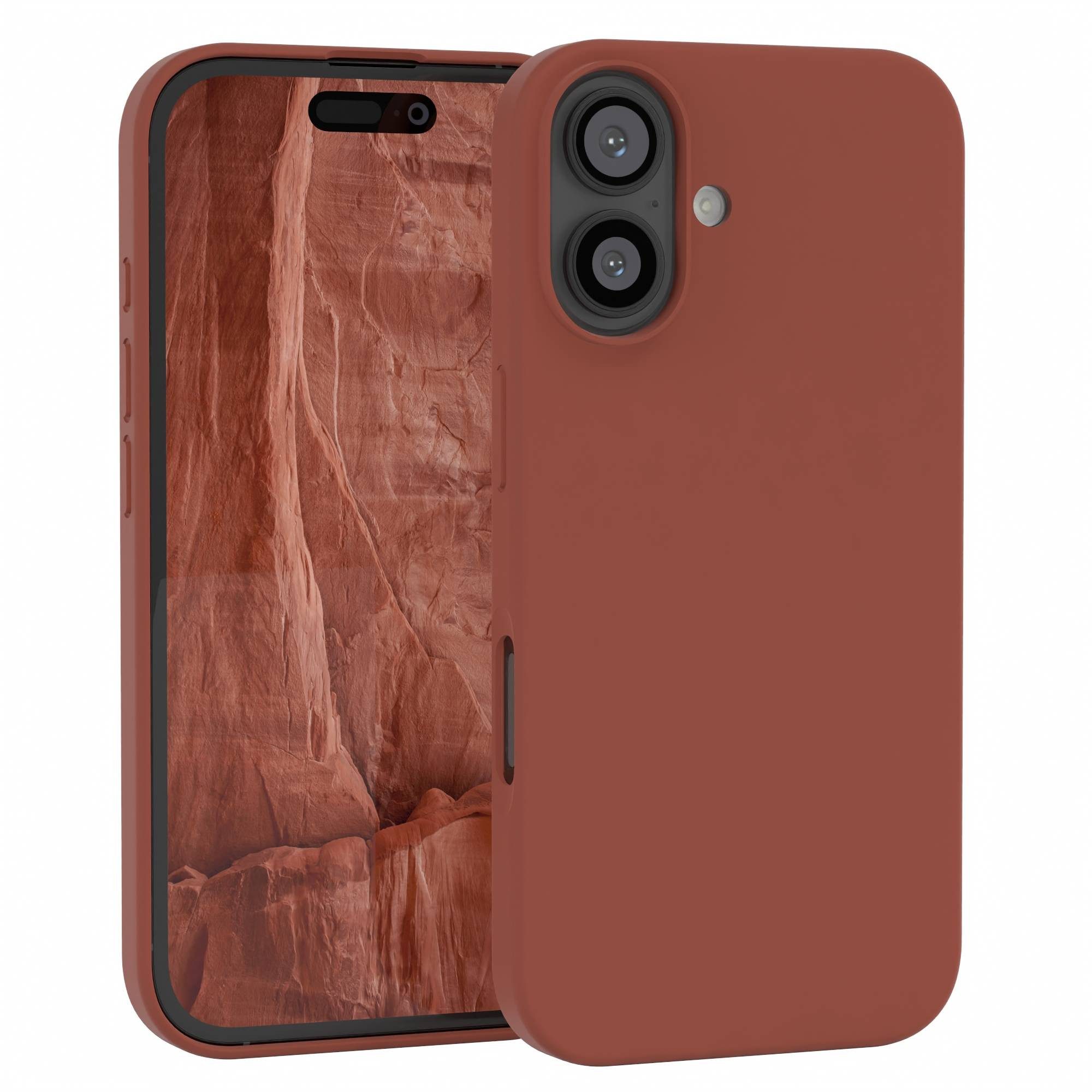 EAZY CASE Handyhülle Premium Silikon Case für Apple iPhone 16 6,1 Zoll, Silikonhülle Slimcover mit Displayschutz Hülle Cover Terrakotta