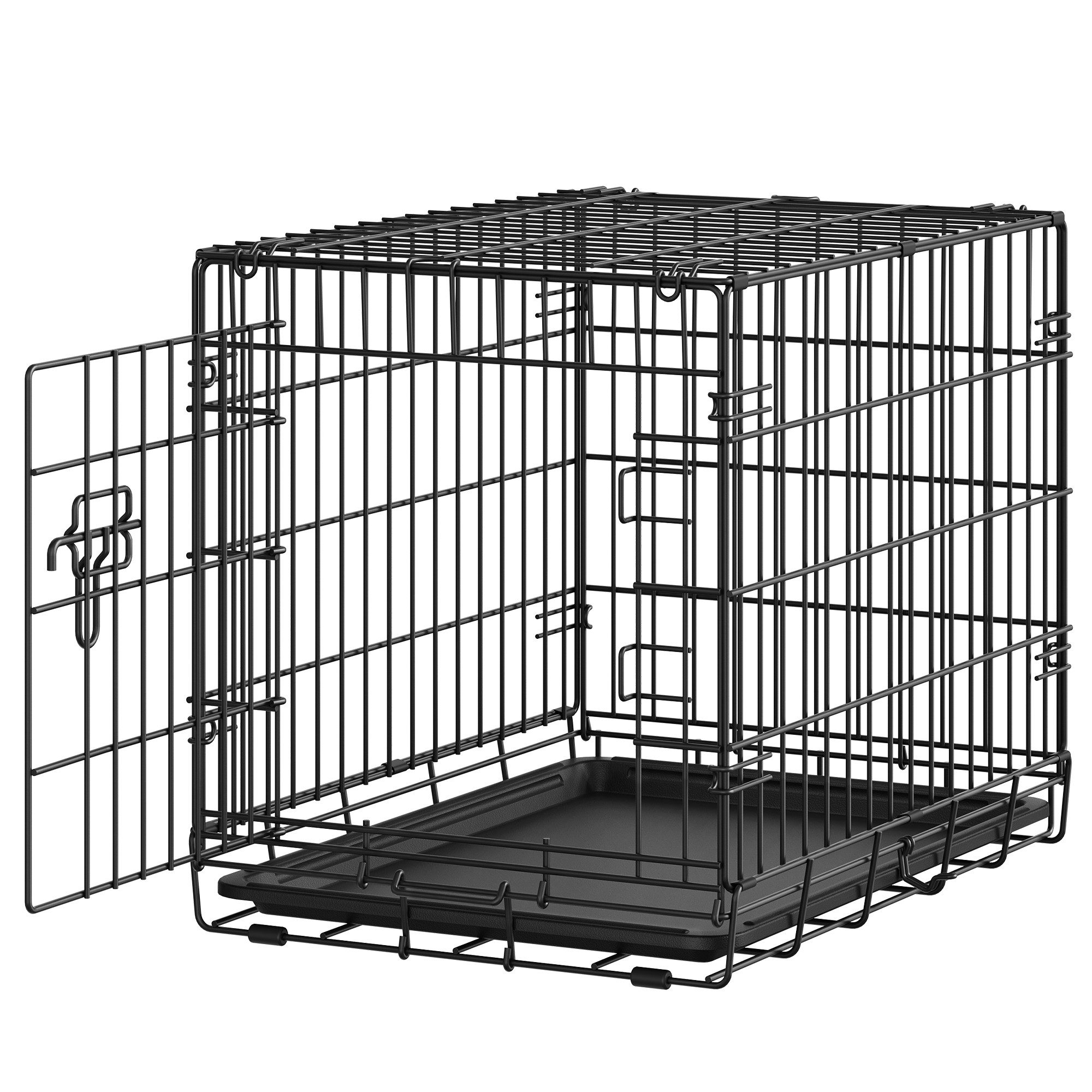 FEANDREA Tiertransportbox Faltbarer Hundekäfig mit Tür und Kunststoffschale, für Kleine Hunde 61,5 x 44 x 50 cm