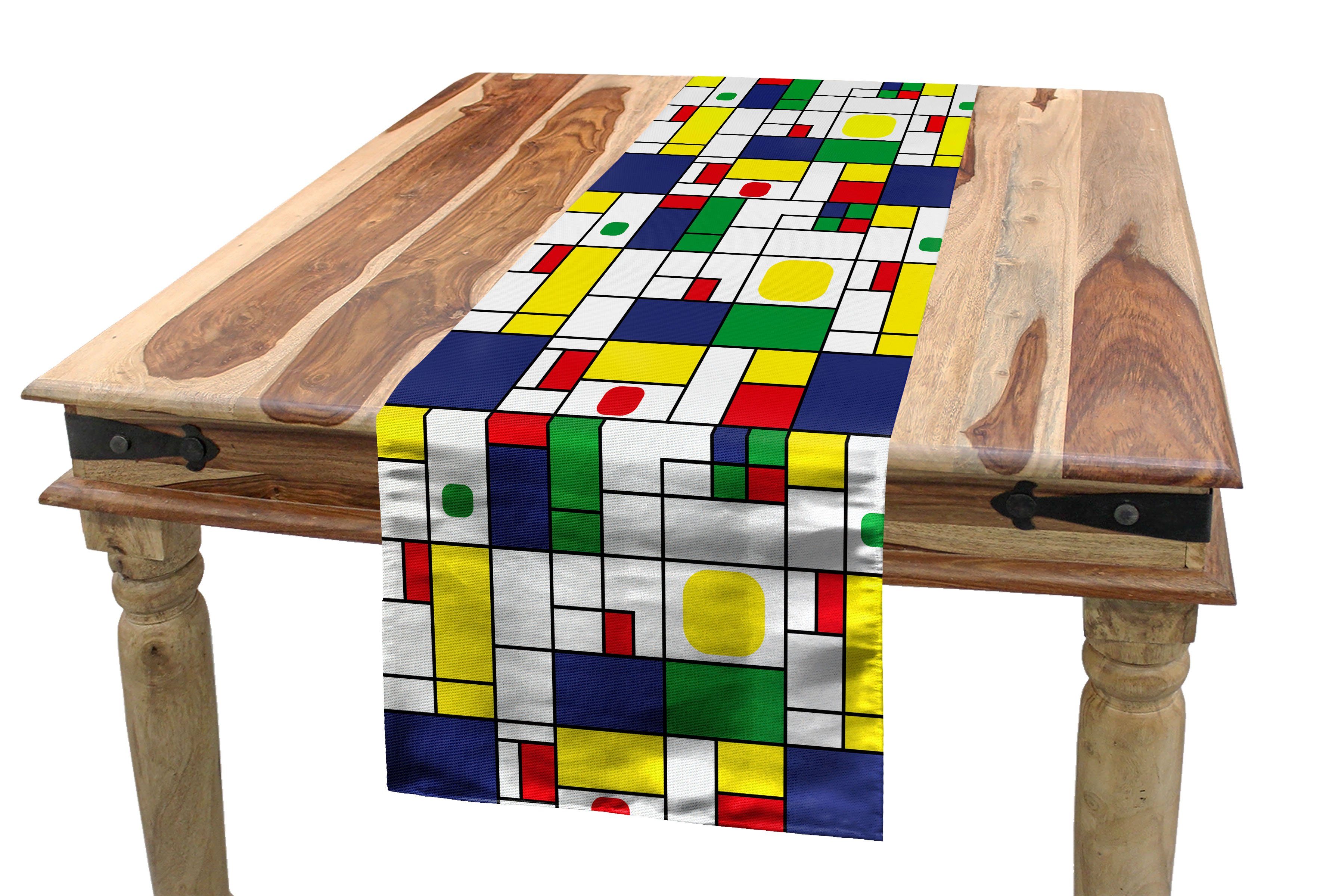 Abakuhaus Tischläufer Esszimmer Küche Rechteckiger Dekorativer Tischläufer, Geometrisch Modernes Quadrat Runden