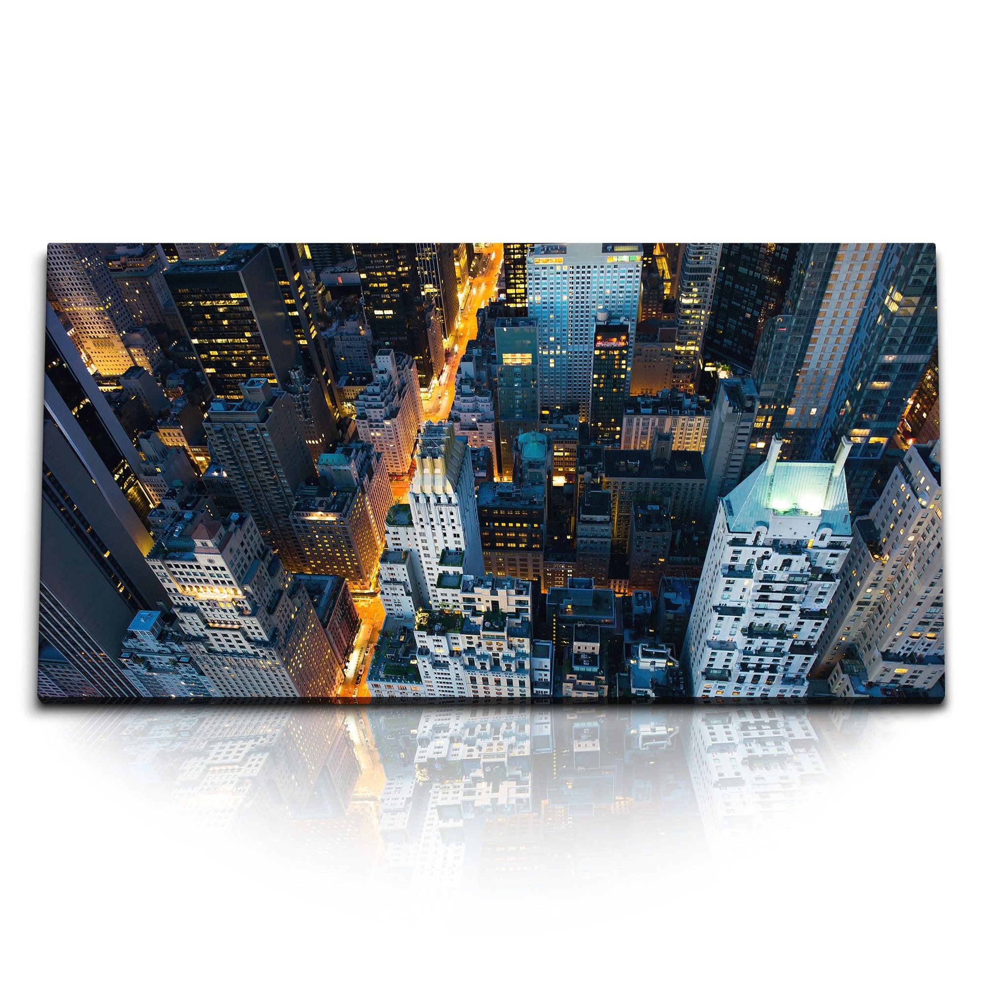 Leinwandbild Kunstdruck Bilder 120x60cm New York bei Nacht Wolkenkratzer Urban Stad