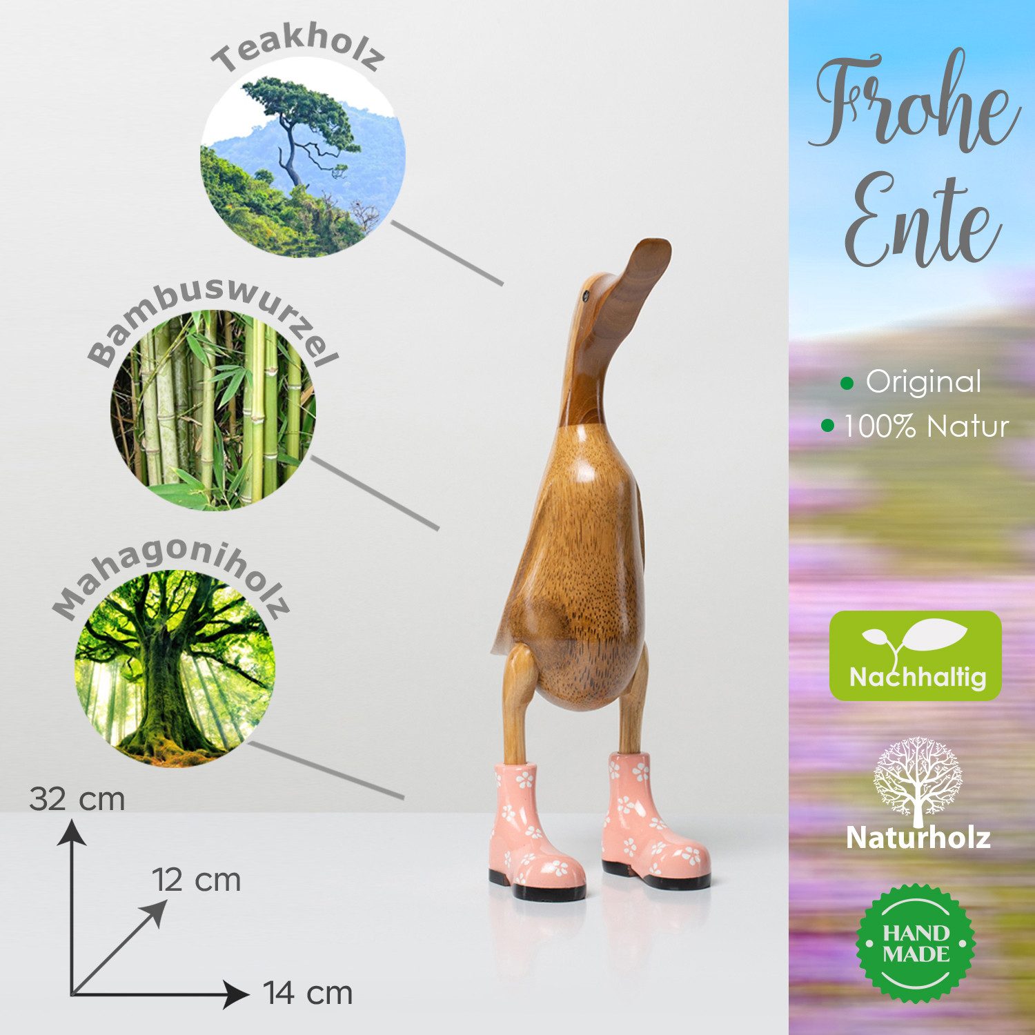 Rikmani Dekofigur Holzfigur Ente Stiefel - günstig online kaufen