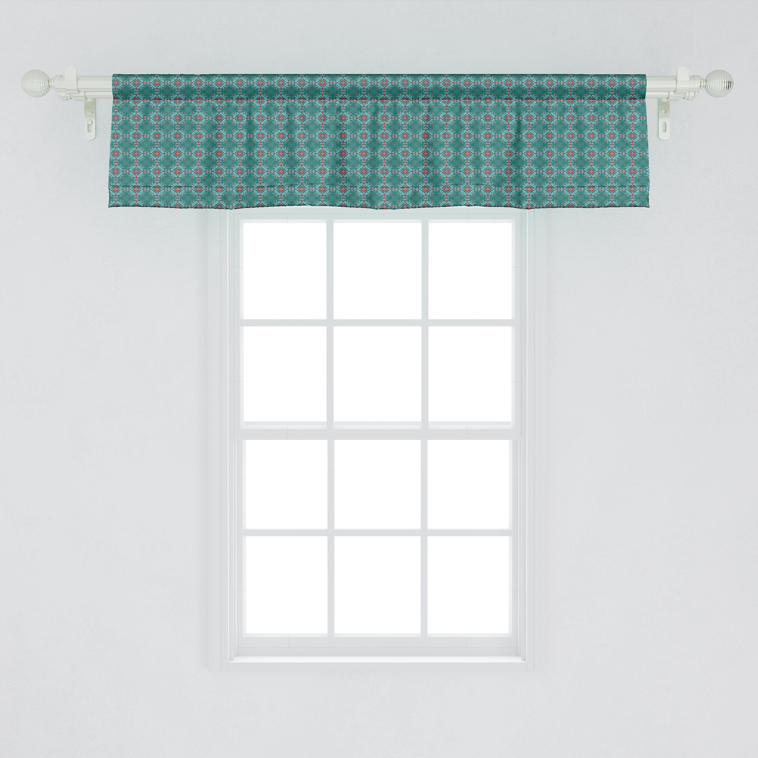 traditionelle für Vorhang Schlafzimmer spanische Volant Abakuhaus, Dekor mit Microfaser, Blumen Küche Scheibengardine Stangentasche,
