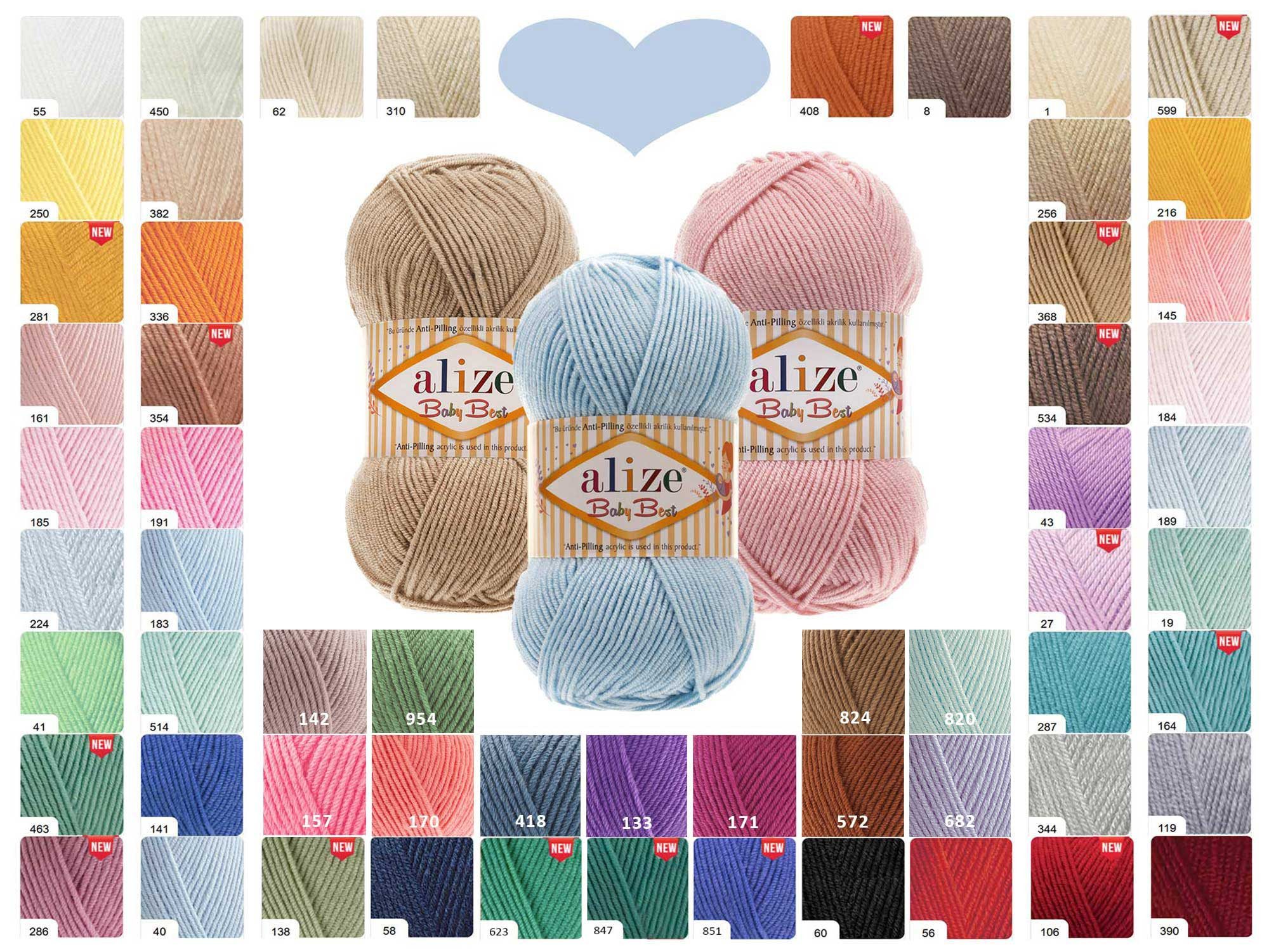 Alize 5 x 100g Strickgarn ALIZE Baby Best uni Babywolle Wolle Antipilling Häkelwolle, 240 m (Sparpaket), 58 navy blau