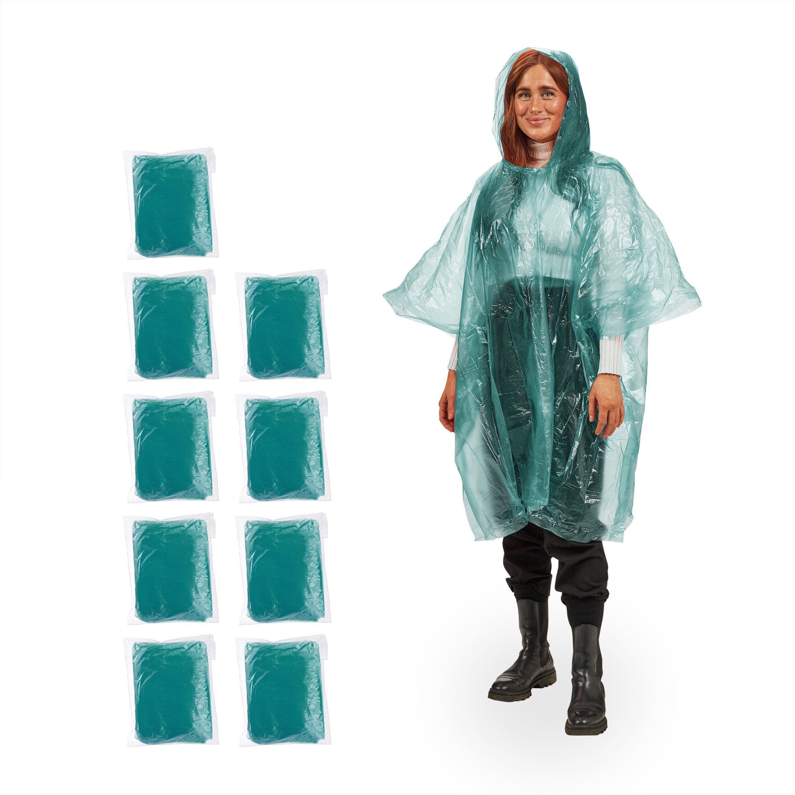 relaxdays Regenponcho Einweg Regenponcho 10er Set Grün