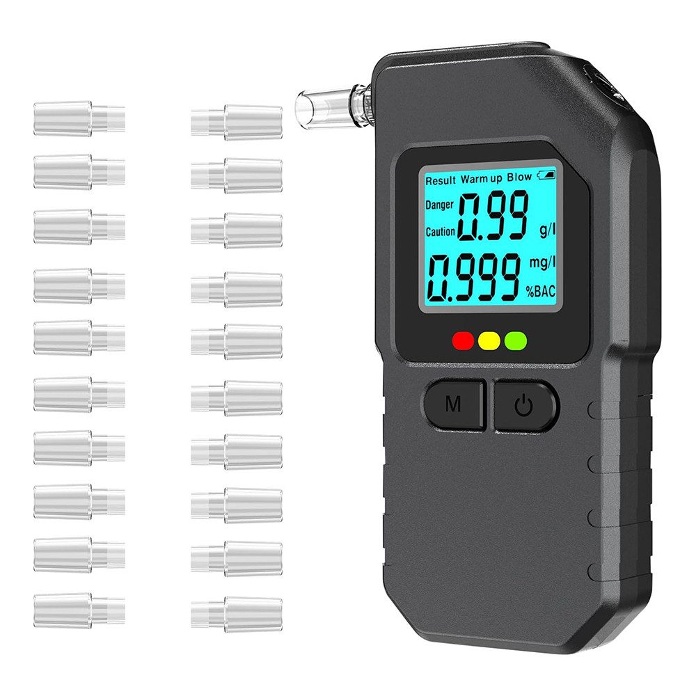 TUWENA Alkoholtestgerät Alkoholtester Digital mit LCD Display, Alkoholmessgerät, 20 Mundstücke, Tragbares Alkohol Tester für Auto und Zuhause und Persönlichen