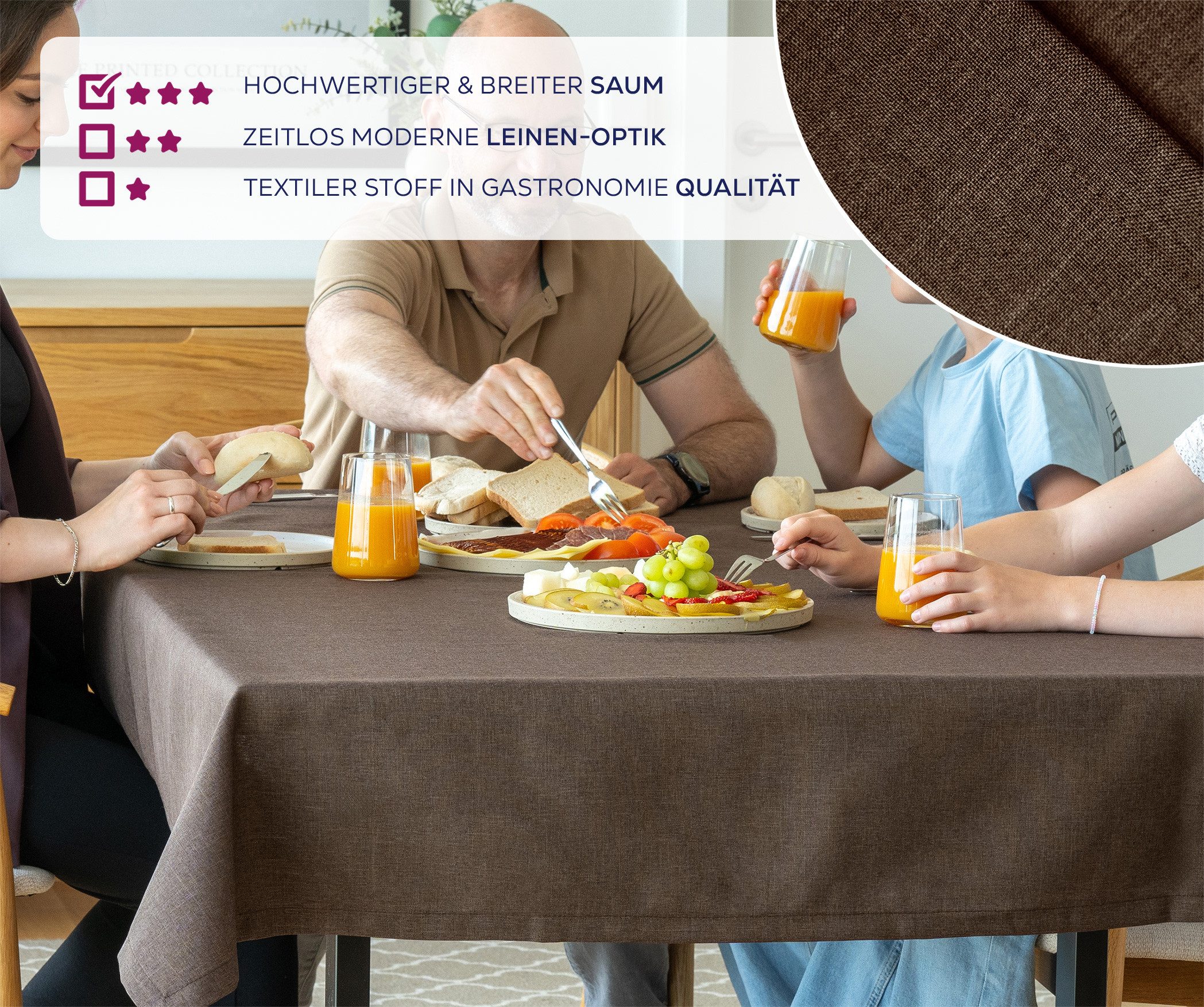 Beautex Tischdecke Fleckenabweisende bügelfreie Tischdecke mit Lotuseffekt, Leinenoptik (1-tlg) – Bild 4 von 5