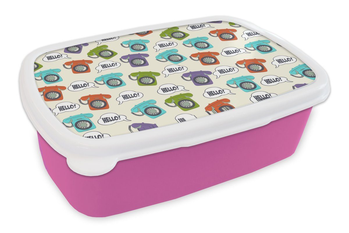 MuchoWow Lunchbox Retro - Telefon - Design, Kunststoff, (2-tlg), Brotbox für Erwachsene, Brotdose Kinder, Snackbox, Mädchen, Kunststoff rosa