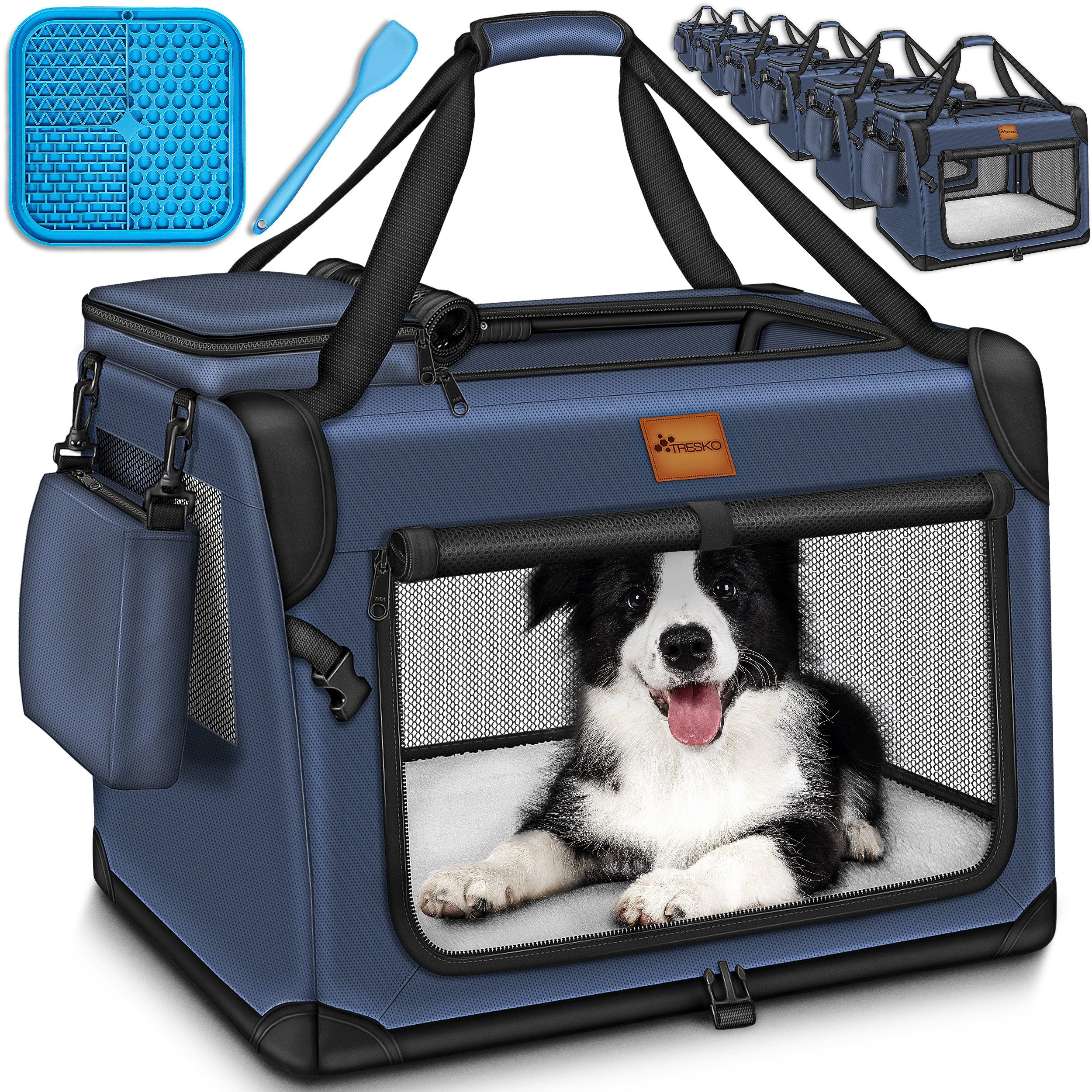 TRESKO Hunde-Transportbox Hundebox faltbar inkl. Leckmatte und Spatel bis 15,00 kg, Transportbox für Hunde und Katzen Hundetransportbox Hundetasche