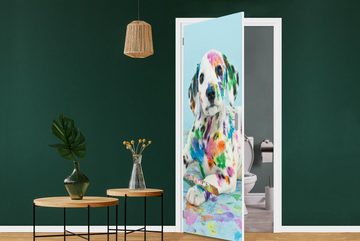 MuchoWow Türtapete Hund - Farbe - Blau, Matt, bedruckt, (1 St), Fototapete für Tür, Türaufkleber, 75x205 cm