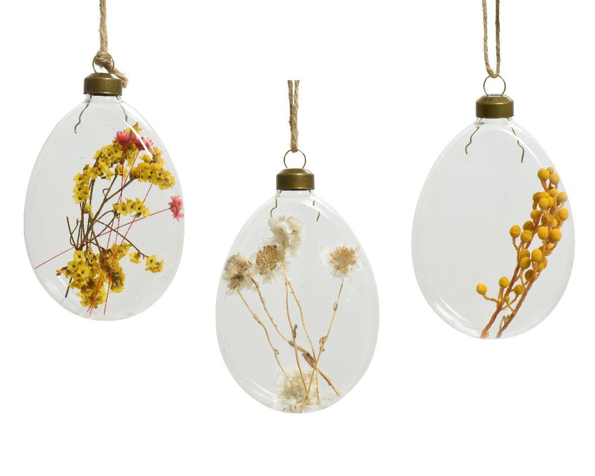 Decoris season decorations Osterei, Glasgefäß gelb 1 Stück 10,5cm Trockenblumen zum Aufhängen mit