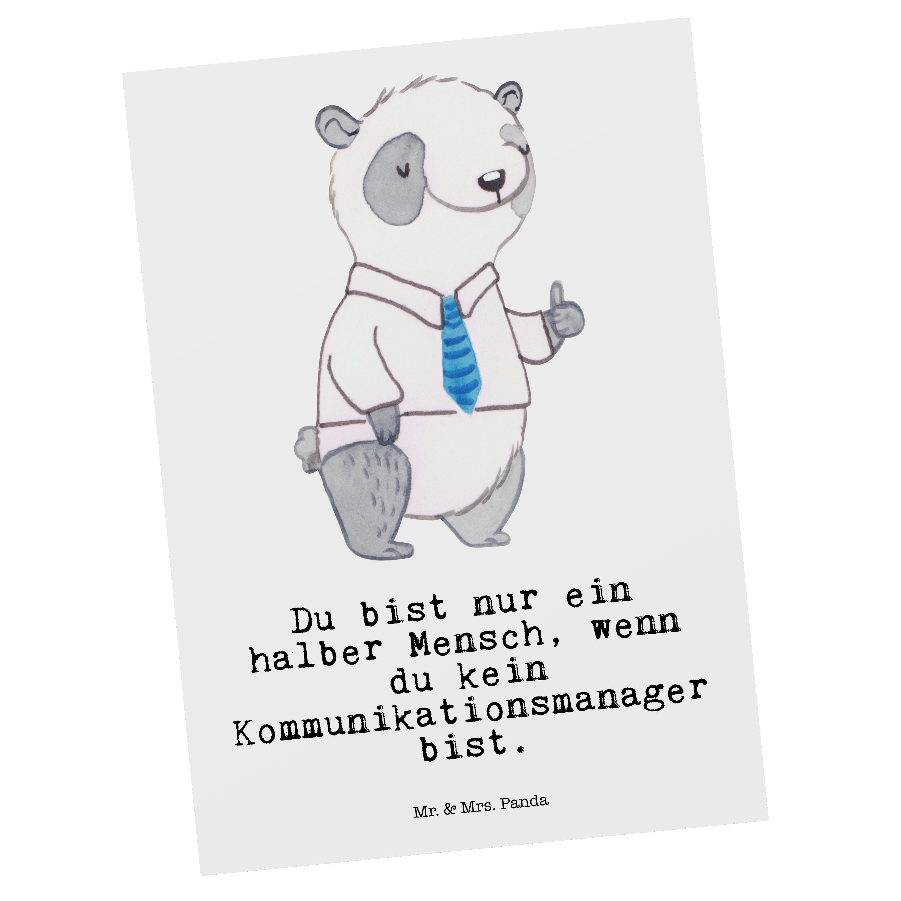 Mr. & Mrs. Panda Postkarte Kommunikationsmanager mit Herz - Weiß - Geschenk, Grußkarte, communic