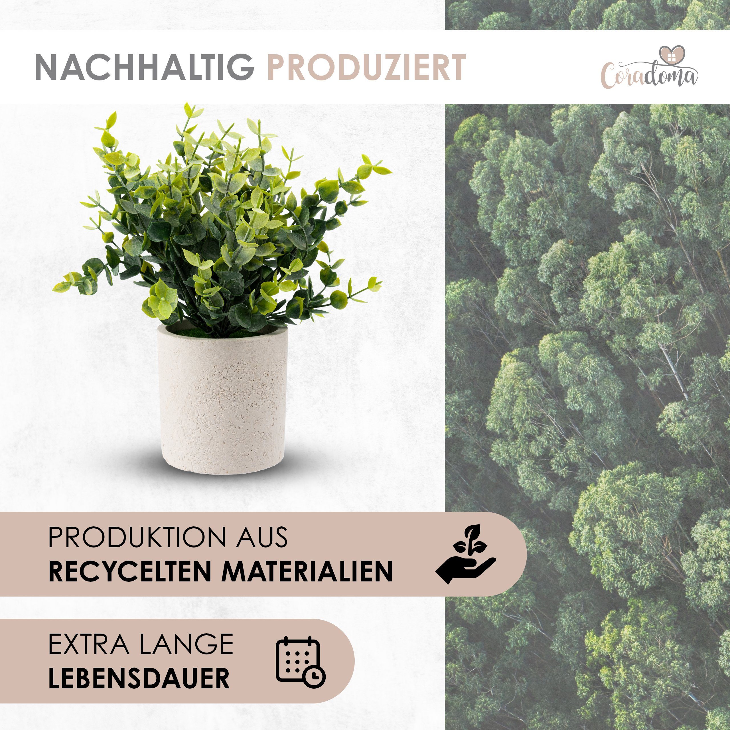 Künstliche Zimmerpflanze Kunstpflanze im Topf Dekoration Kunstblume Wohnzimmer Küchendeko Sukkulente, Coradoma, 3er Set modern Fensterbank Schreibtisch Büro Schlafzimmer