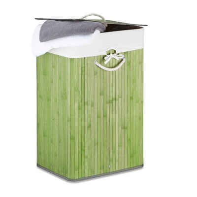relaxdays Wäschekorb »Wäschekorb Bambus eckig« (1 St), Grün, Wäschepuff mit ca. 83 l fassendem Stoff-Wäschesack - Außenmaße H x B x T: 65,5 x 43,5 x 33,5 cm