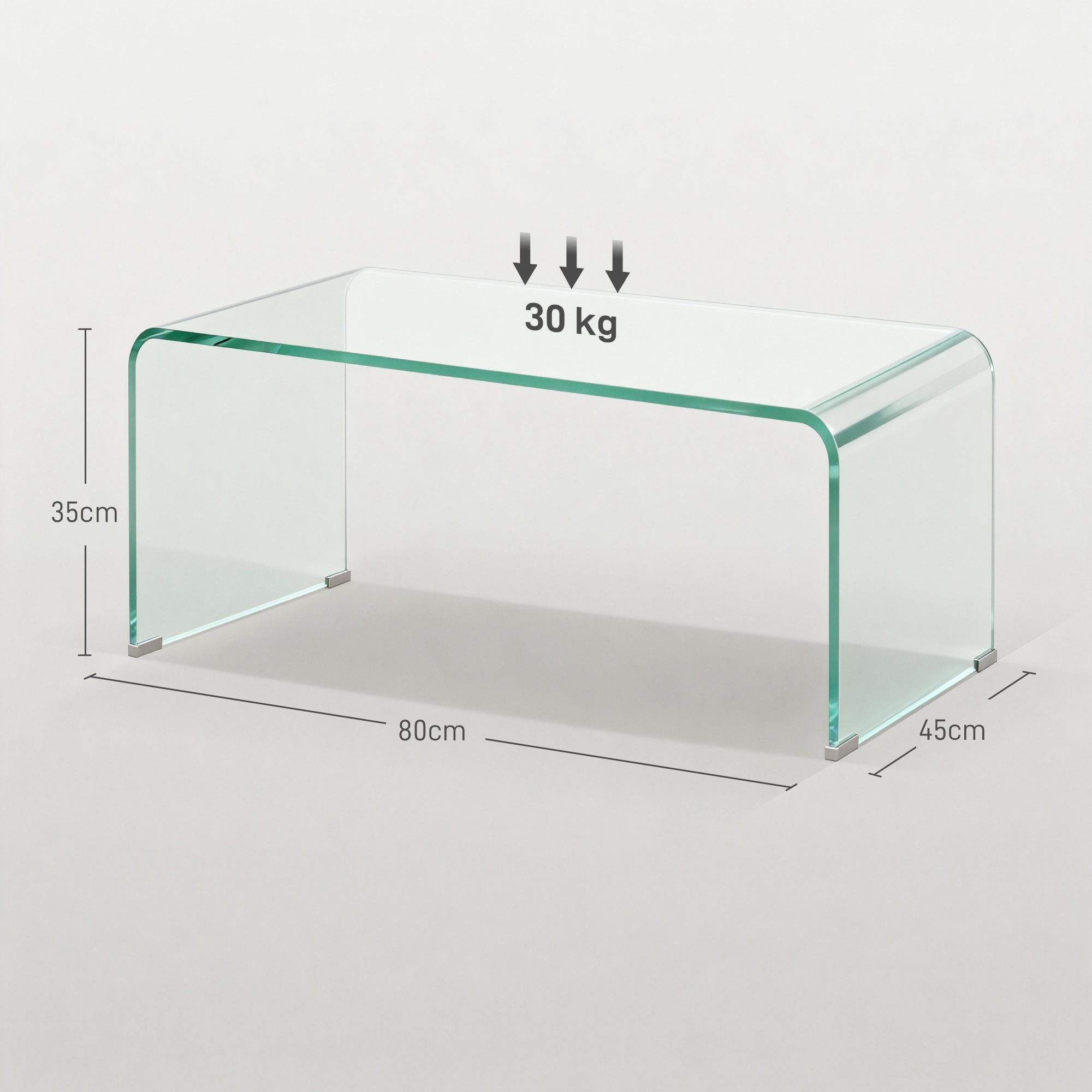 HOMCOM Couchtisch Rechteckig Moderner Glastisch Kaffeetisch (80x45x35 cm Wohnzimmertisch, 1-St., Beistelltisch), aus gehärtetem Glas, für Wohnzimmer, Schlafzimmer, Transparent